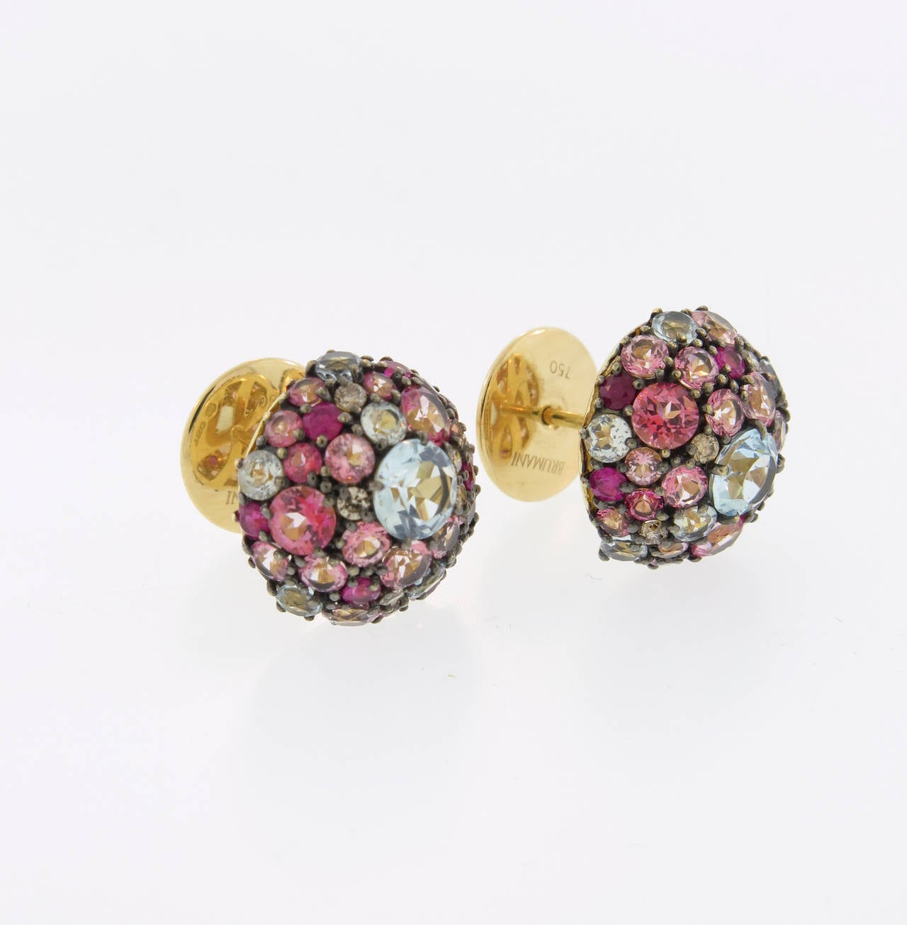 Artist Brumani Topaz Ruby Diamond Gold Stud Earrings