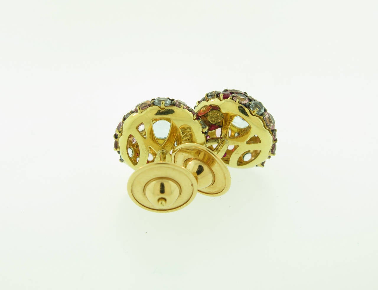 Brumani Topaz Ruby Diamond Gold Stud Earrings In New Condition In Greenwich, CT