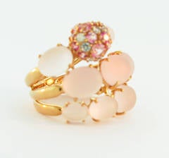 Brumani dreireihiger Rosenquarz-Goldring