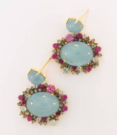 Brumani Baobab Boucles d'oreilles en goutte en aigue-marine et rubis