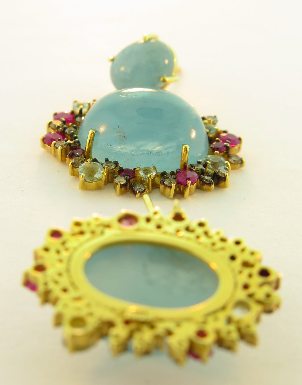 Artist Brumani Baobab Aquamarine Ruby Drop earrings