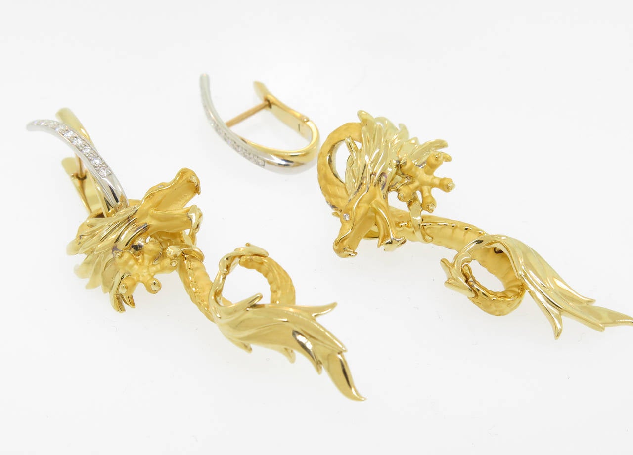 Carrera & Carrera Diamond Gold Dragon Earrings 2