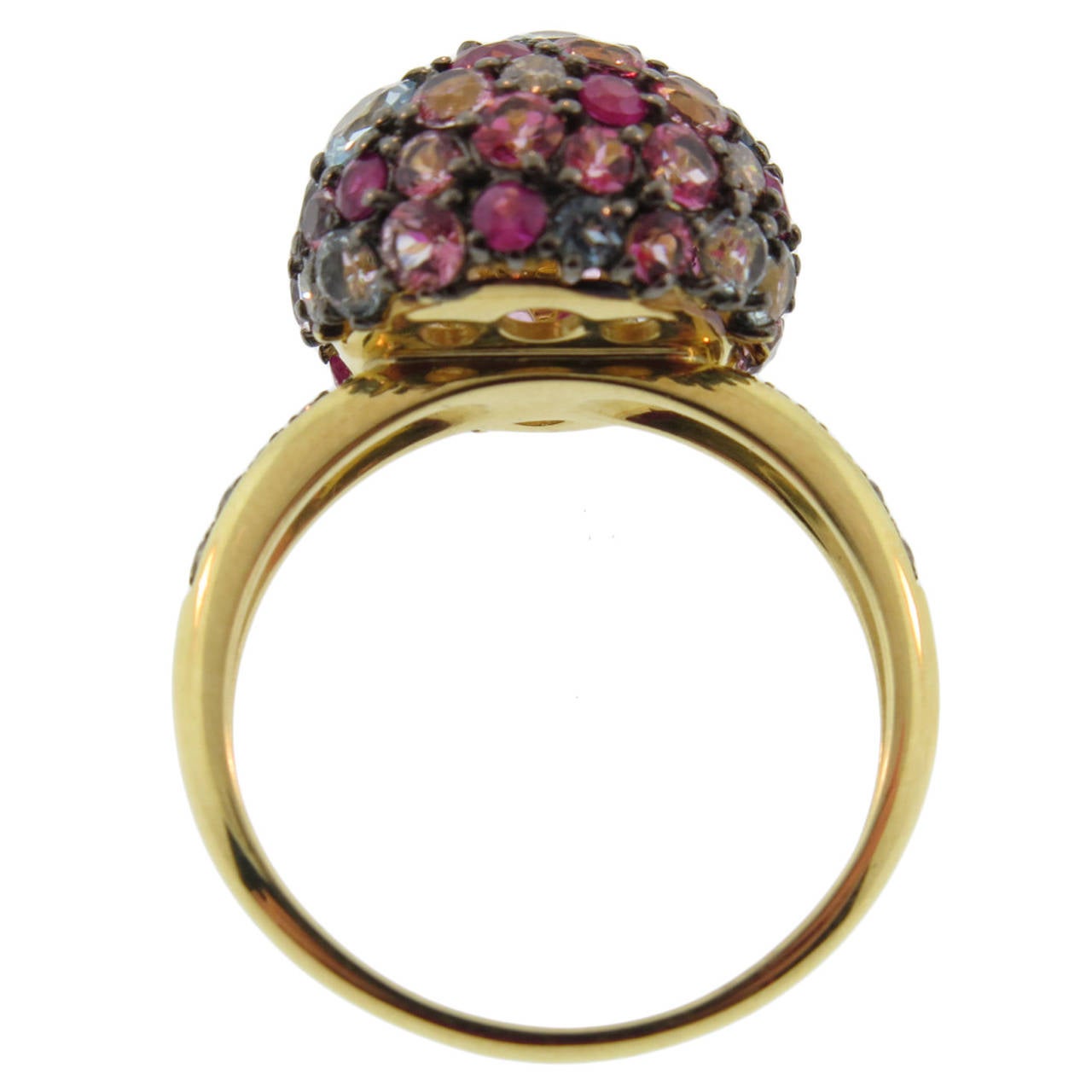 18 Karat Ruby, Topaz and Sapphires Pave Ball Ring by Brumani