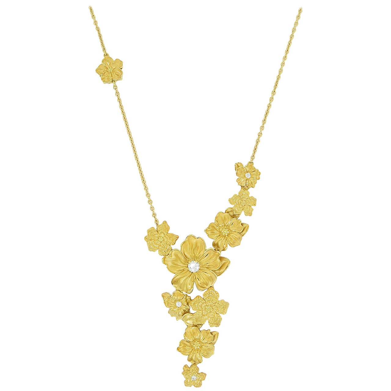 Emperatriz Diamond Gold Flower Motif Drop Necklace at 1stDibs gold