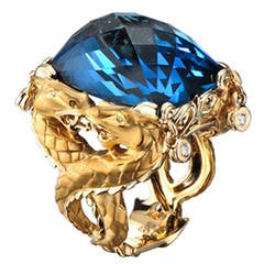 Carrera & Carrera Blue Topaz Diamond Gold Nankin Cocktail Ring