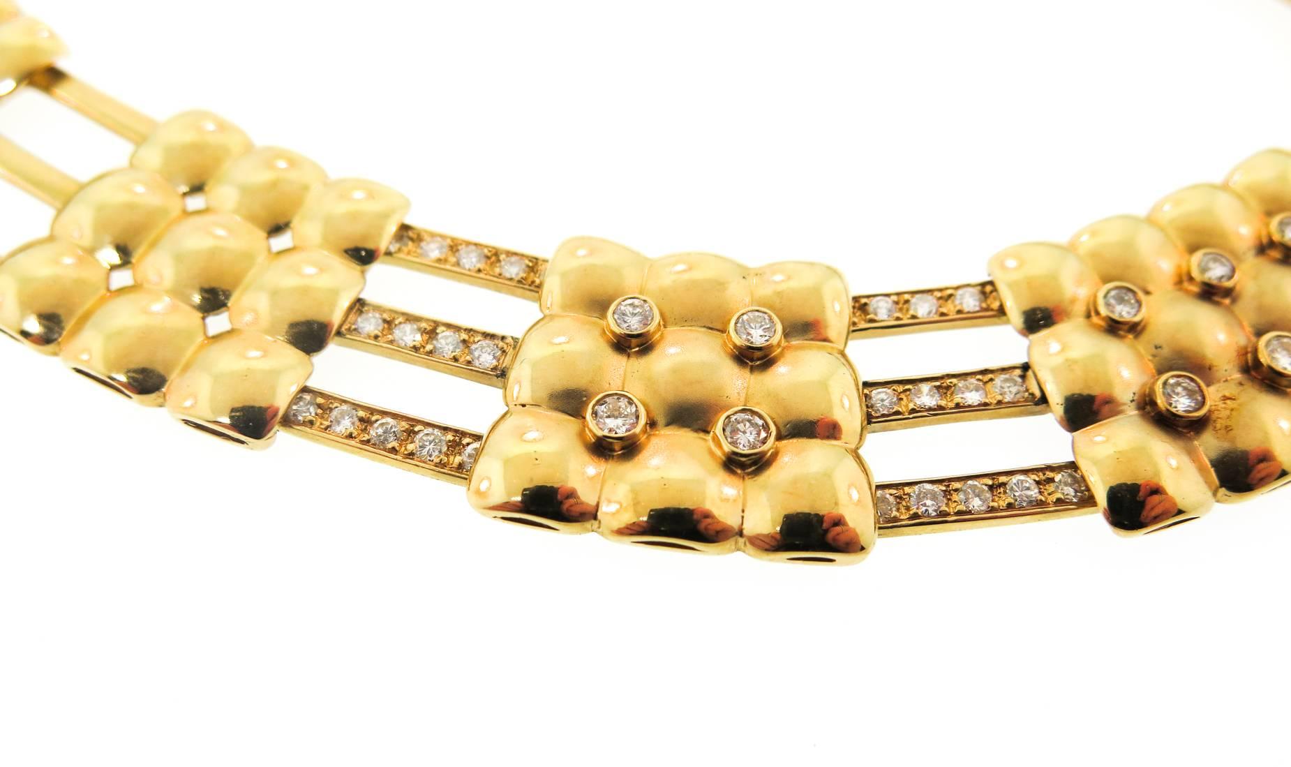 Flexible Diamond Gold Choker earrings and brooch set 1
