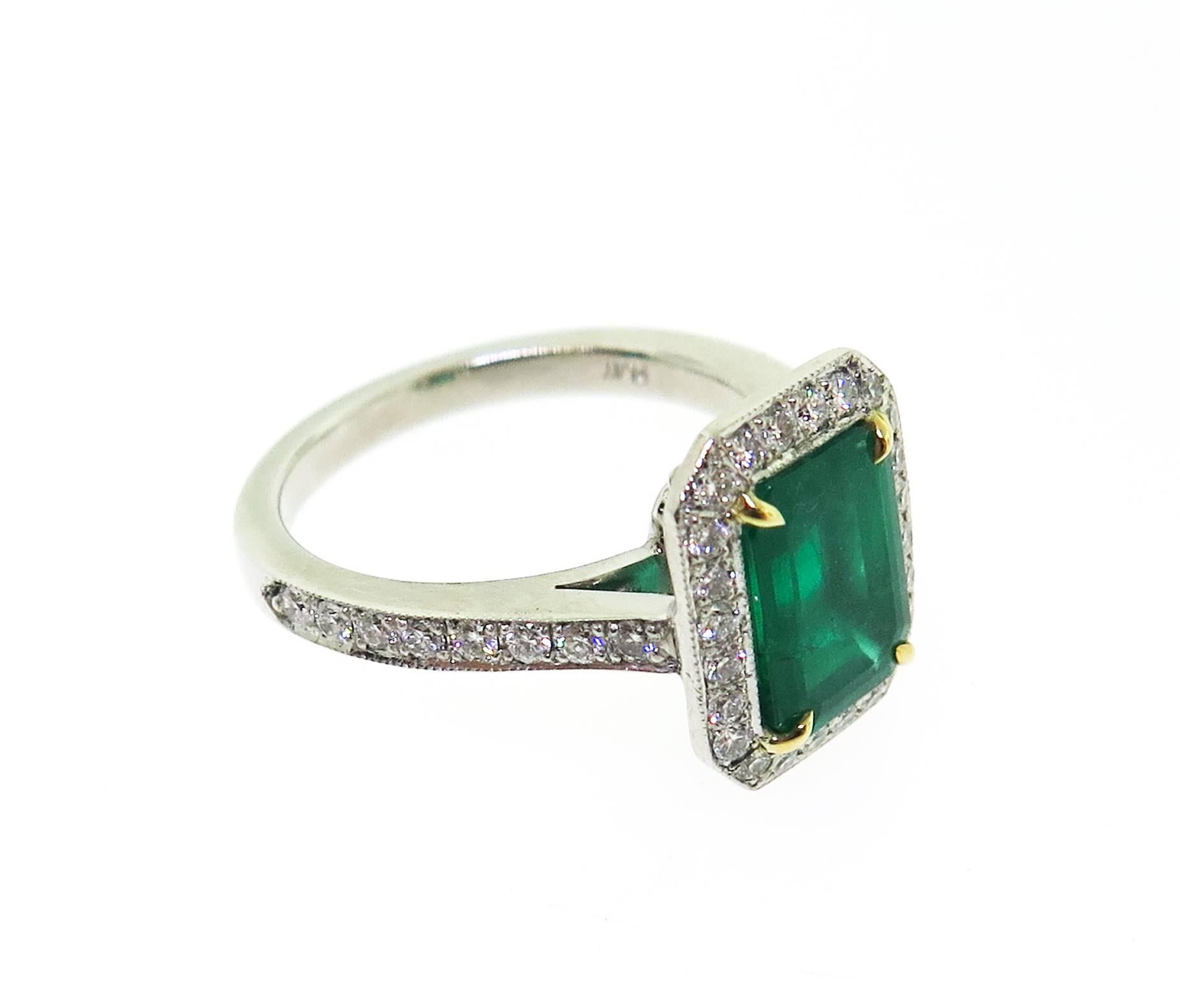 Artisan Platinum Emerald Diamond Ring