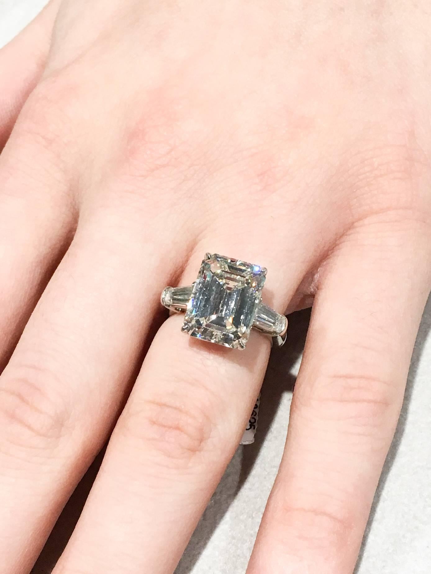 Emerald Cut Diamond Platinum Engagement Ring 3