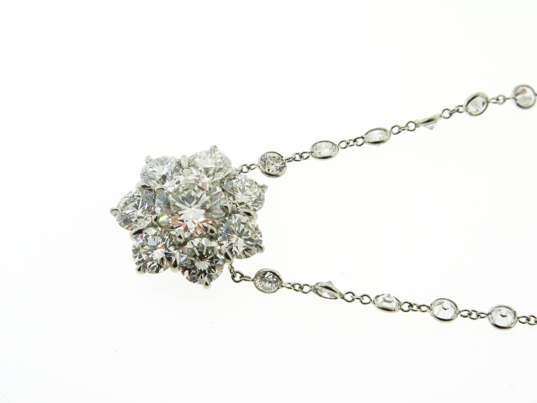 Platinum Flower Diamond Cluster Necklace 1