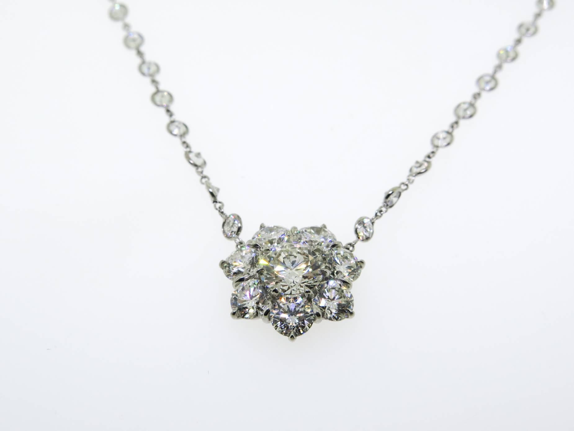 Artist Platinum Flower Diamond Cluster Necklace