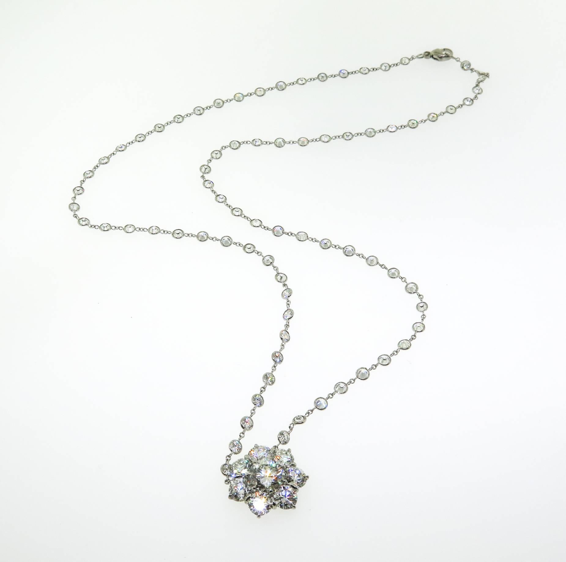 Platinum Flower Diamond Cluster Necklace 2