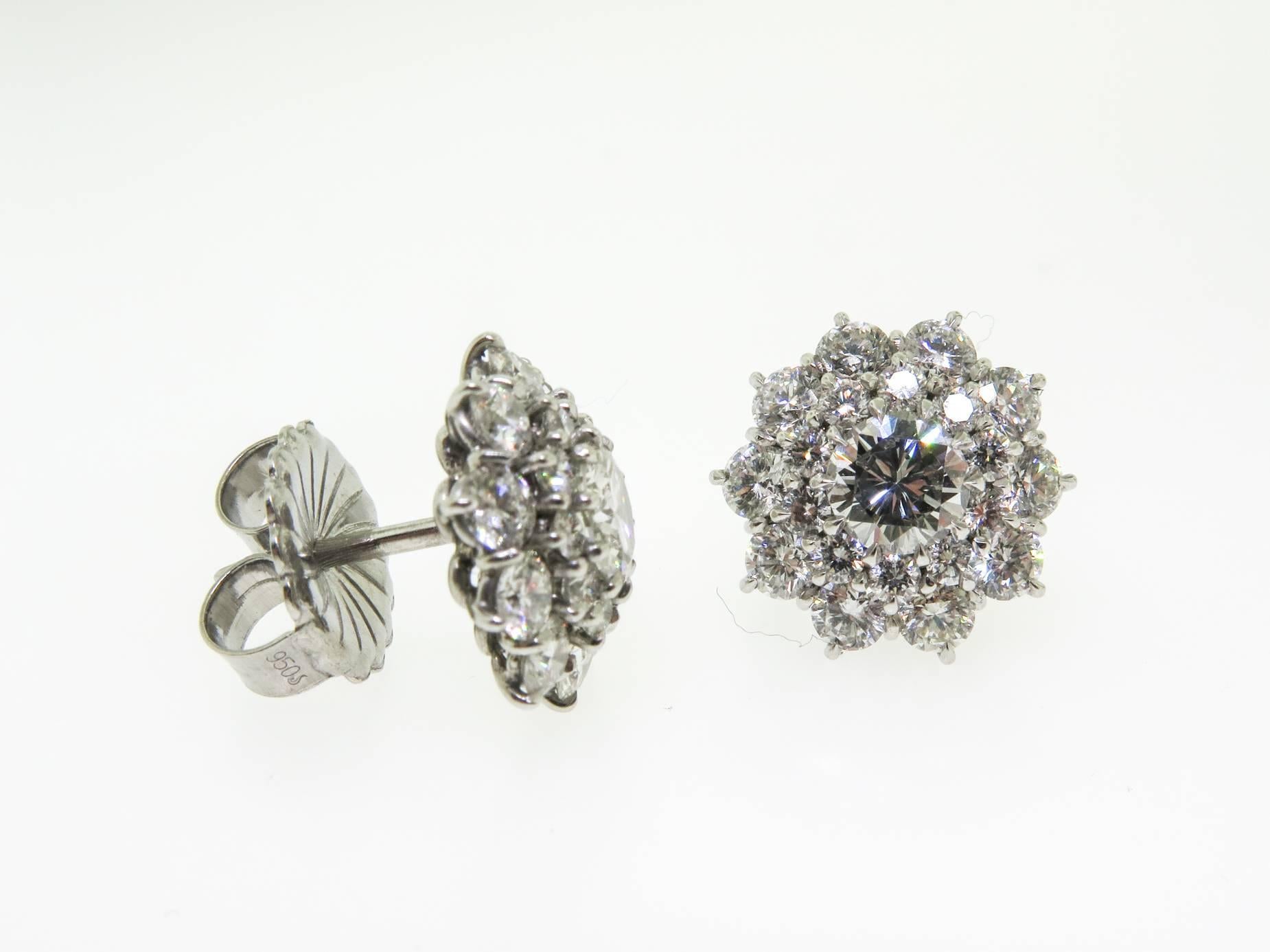 Women's Diamond Platinum Flower Cluster Earrings