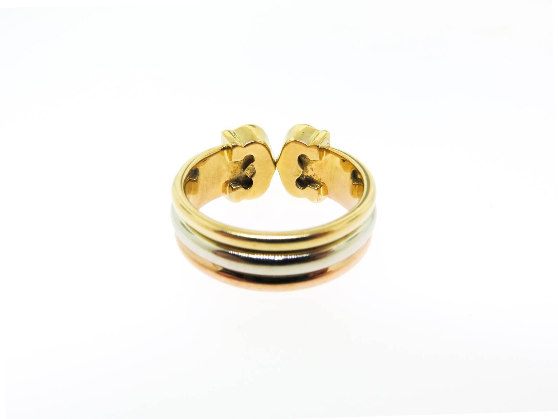 Cartier Double C Tricolor Gold Band Ring In Excellent Condition In Greenwich, CT