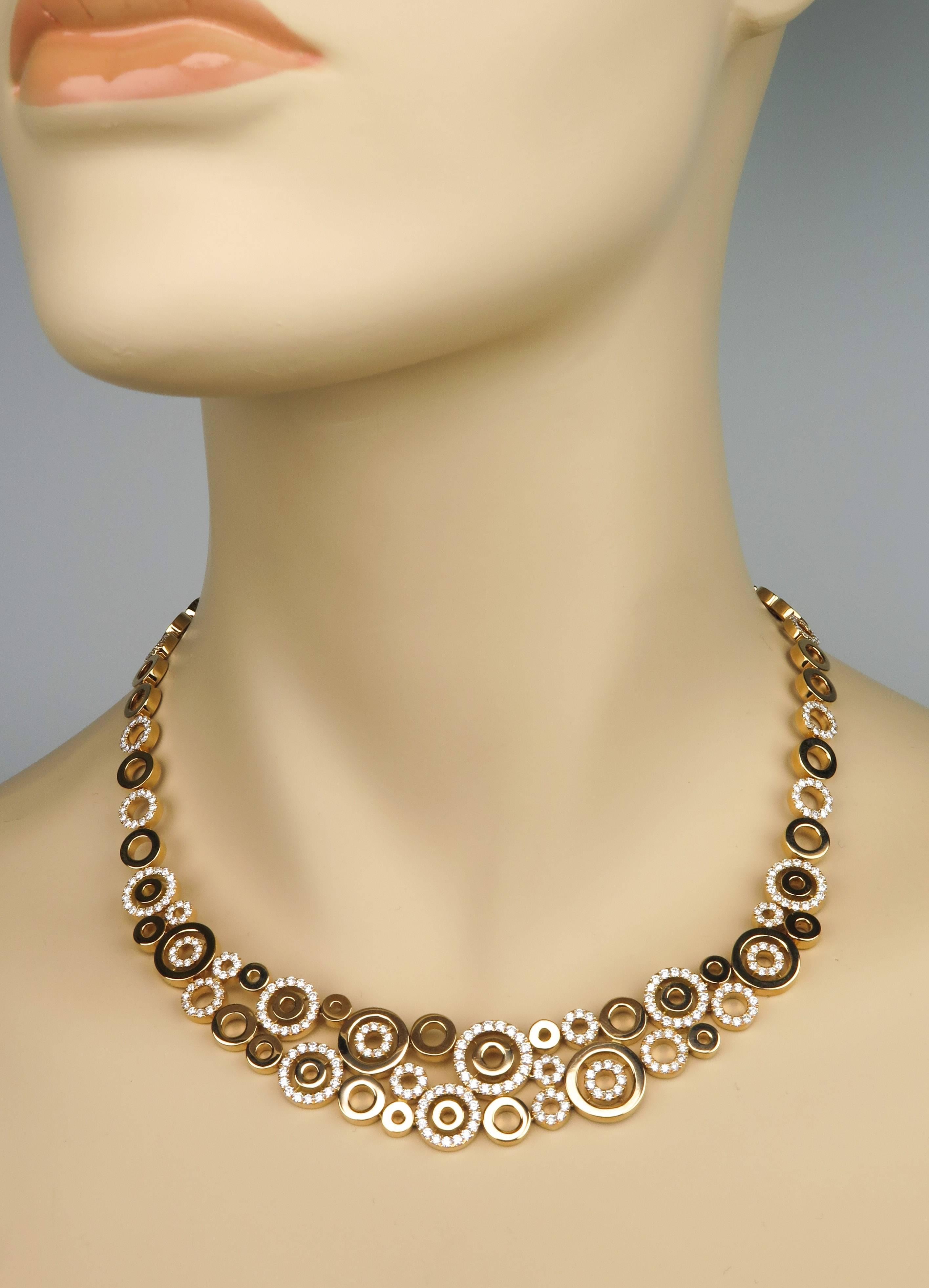 Round Cut Diamond Circles Rose Gold Necklace