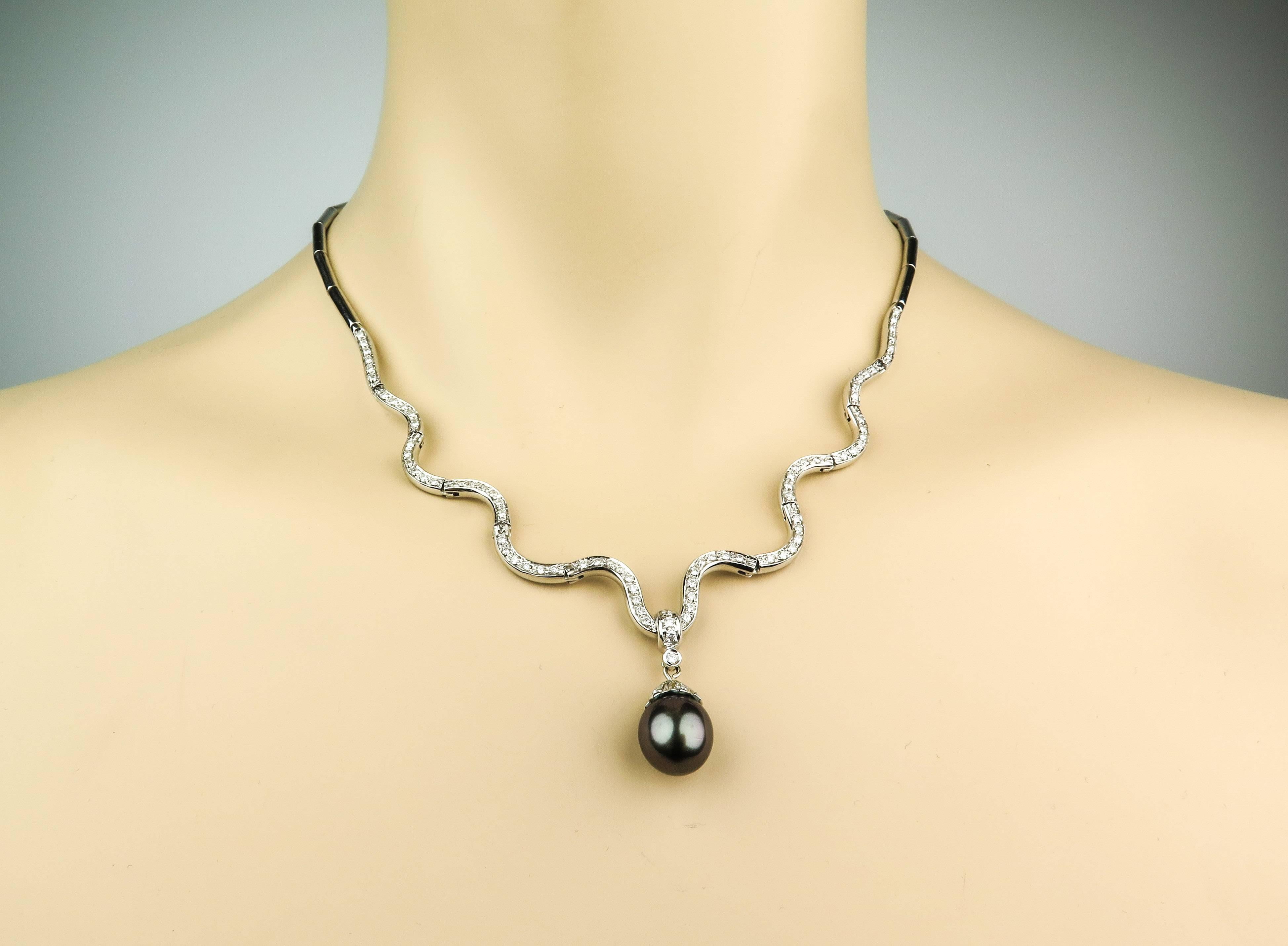 Women's Tahitian Pearl Diamond Gold Drop Necklace