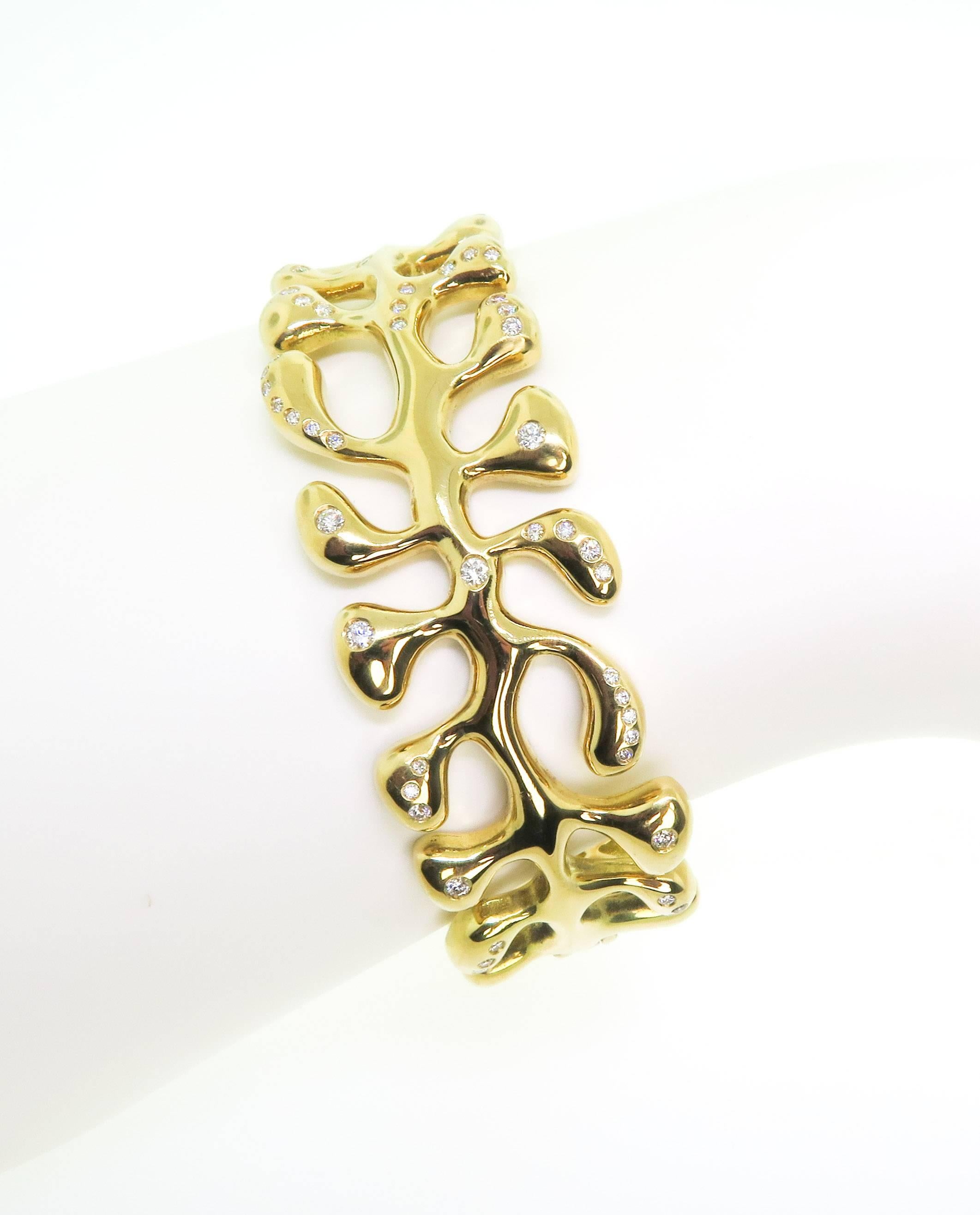 Women's Gold Sea Leaf Cuff Bracelet with Diamond Accents