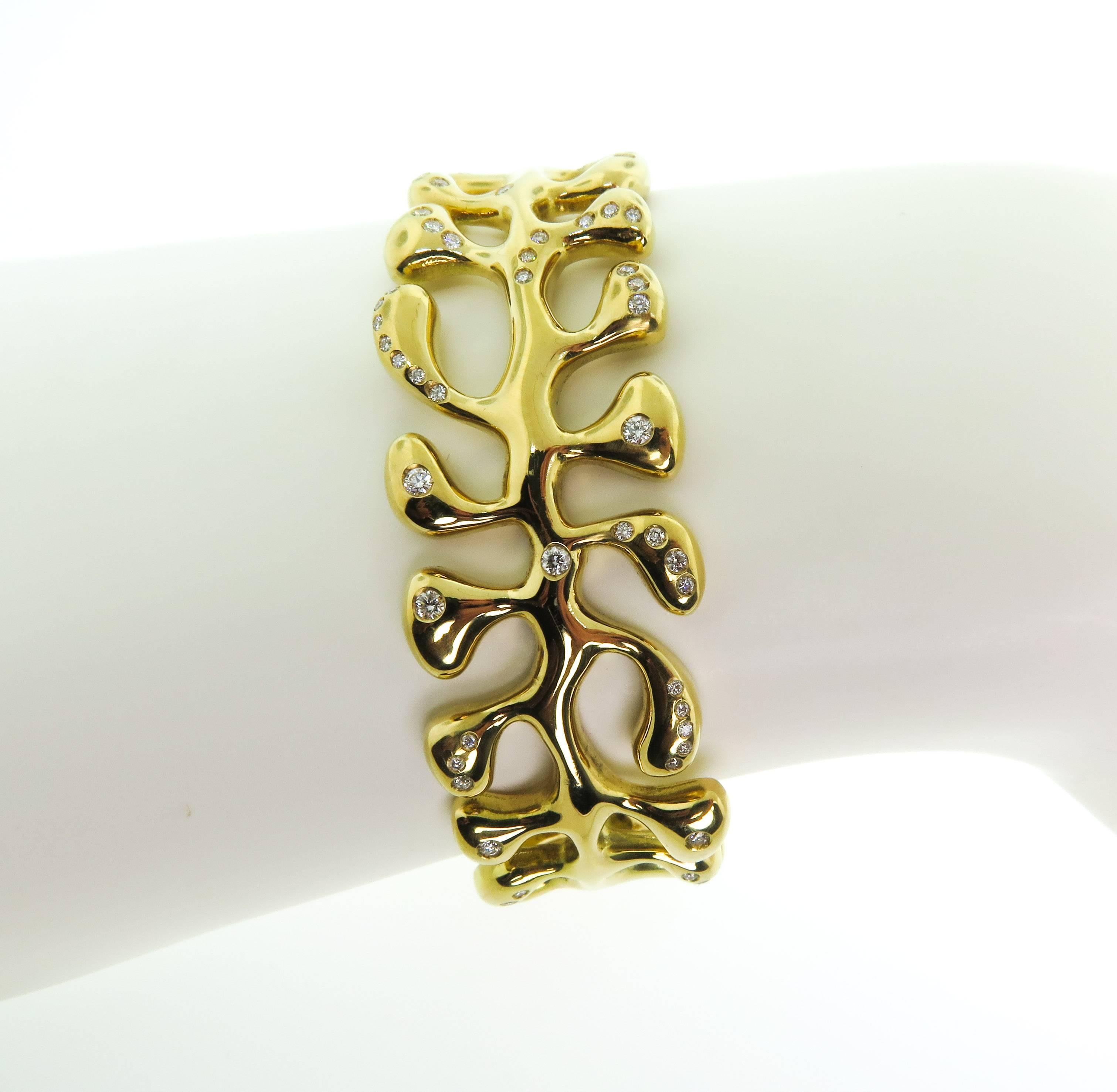Gold Sea Leaf Cuff Bracelet with Diamond Accents 1