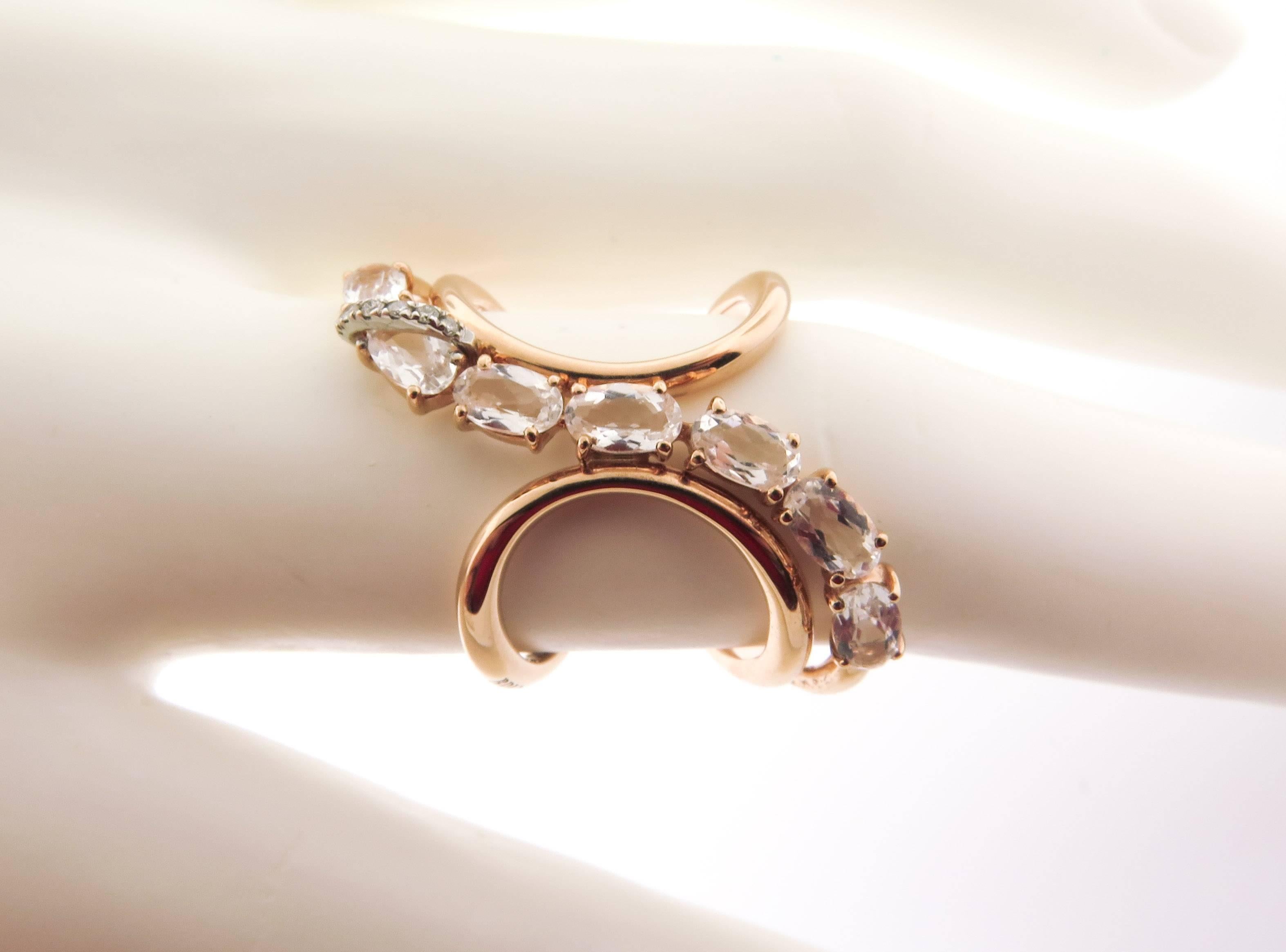 Brumani Rose Quartz Diamond Gold Looping Shine Ring  1