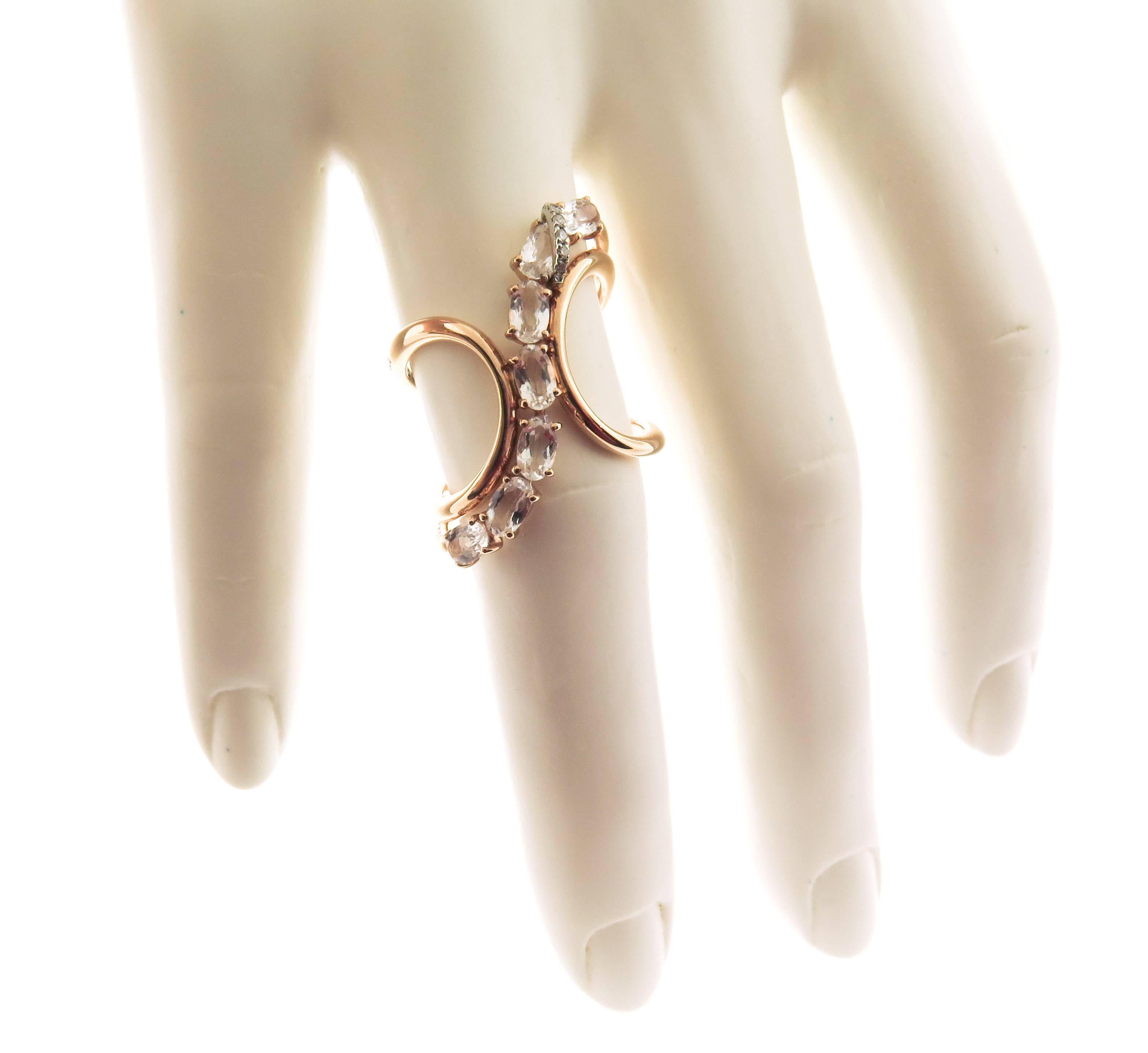 Women's Brumani Rose Quartz Diamond Gold Looping Shine Ring 
