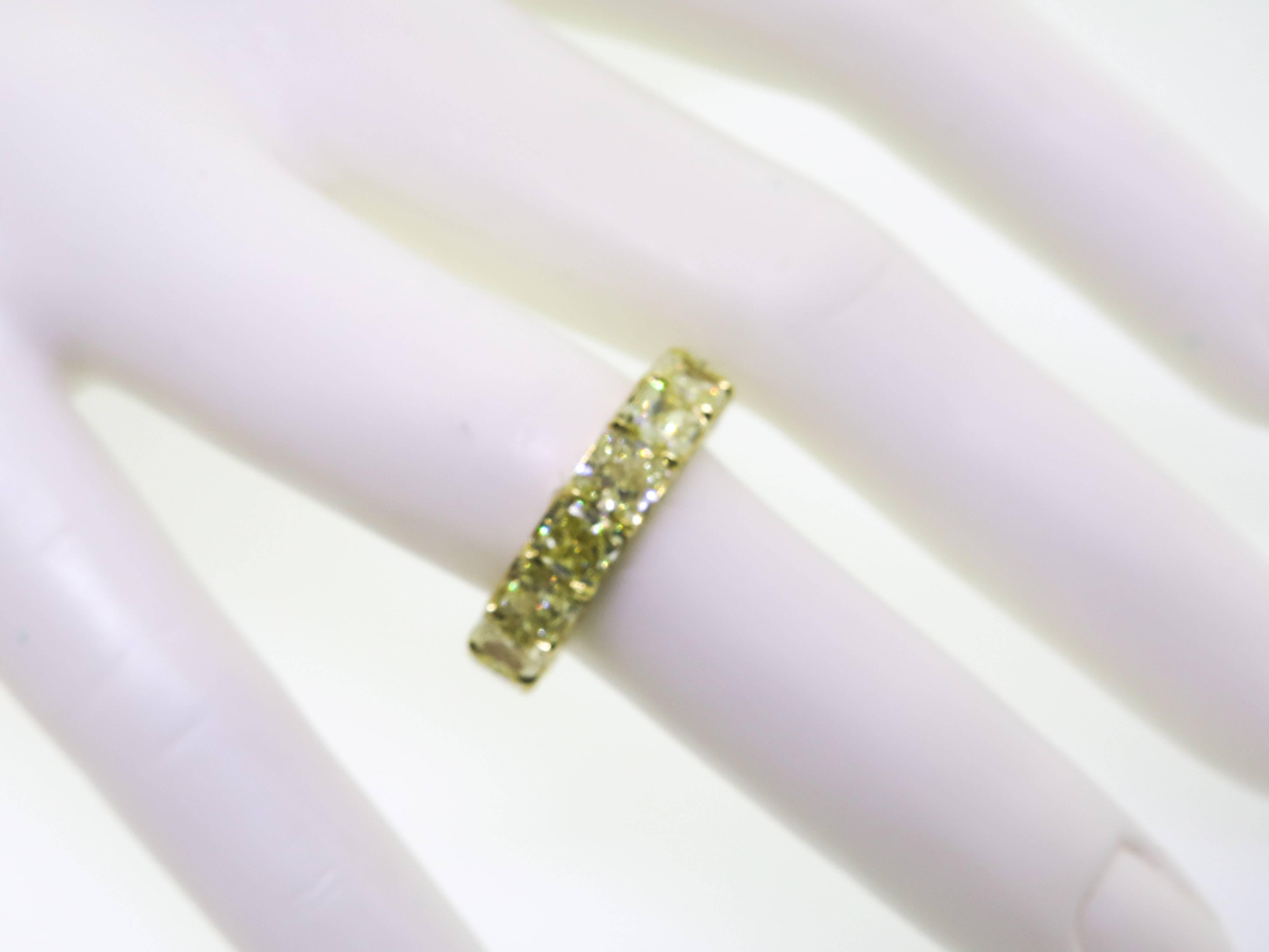 Fancy Yellow Radiant Diamond Gold Eternity Band Ring 2