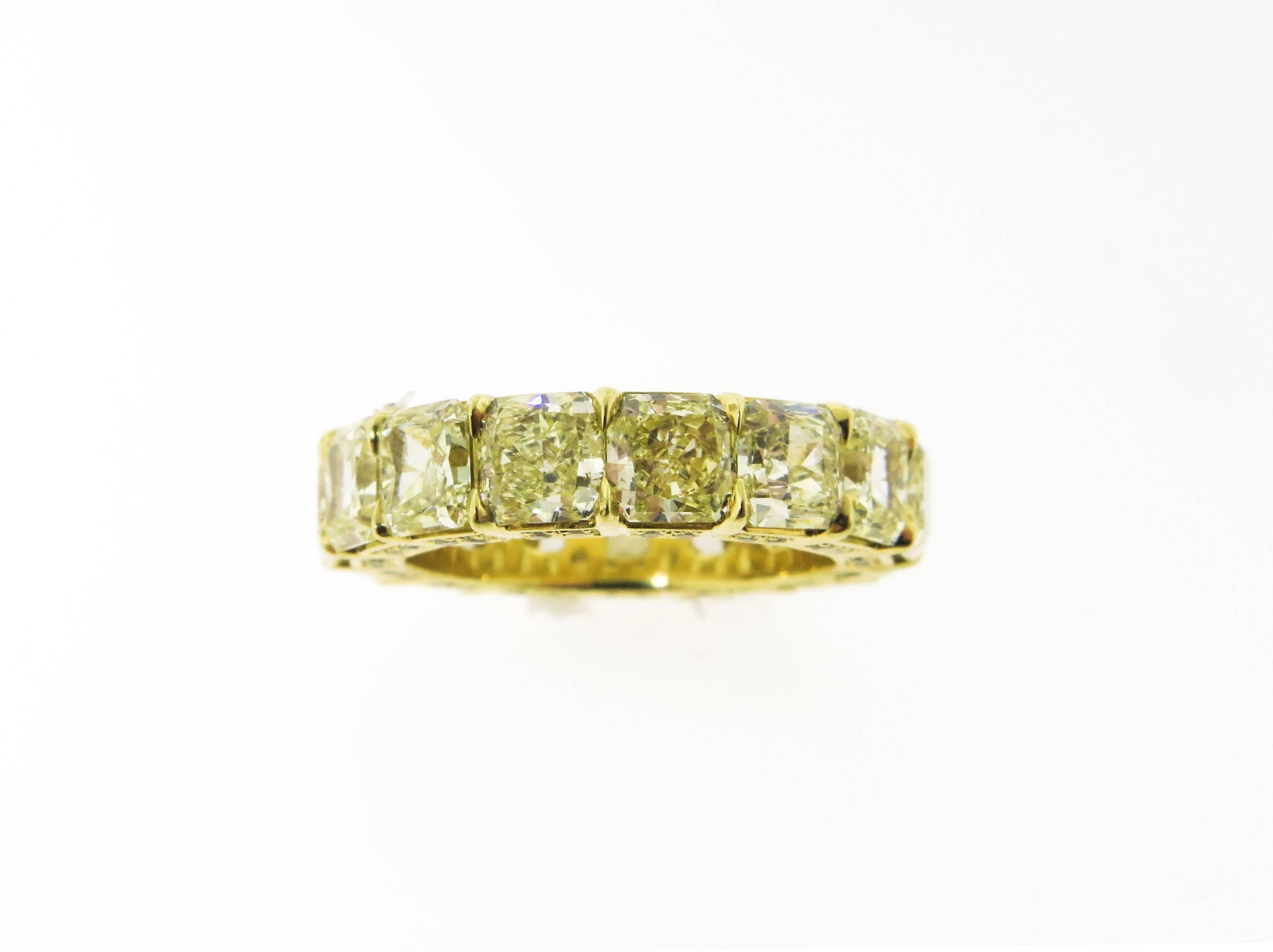 Women's Fancy Yellow Radiant Diamond Gold Eternity Band Ring