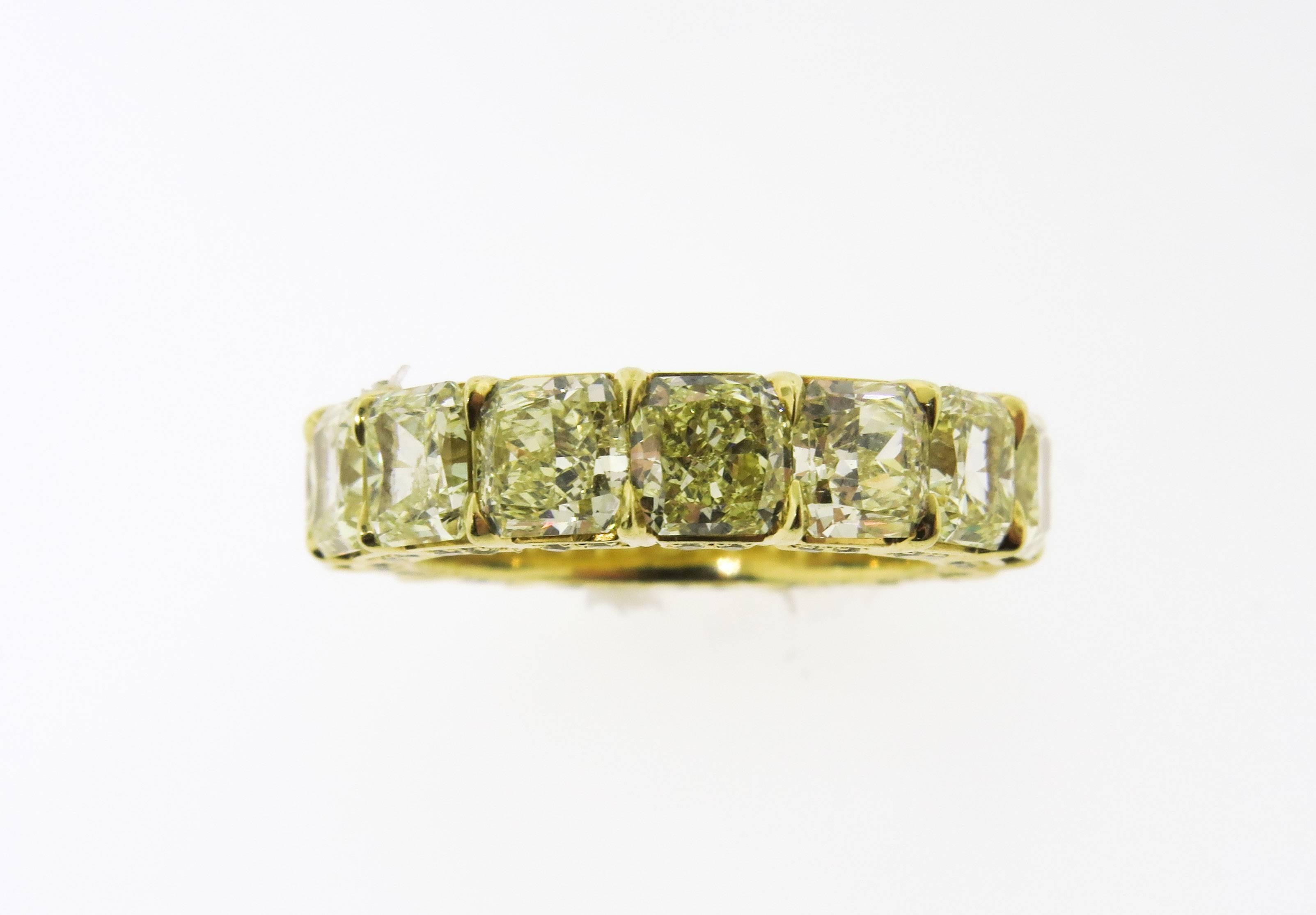 Fancy Yellow Radiant Diamond Gold Eternity Band Ring 1