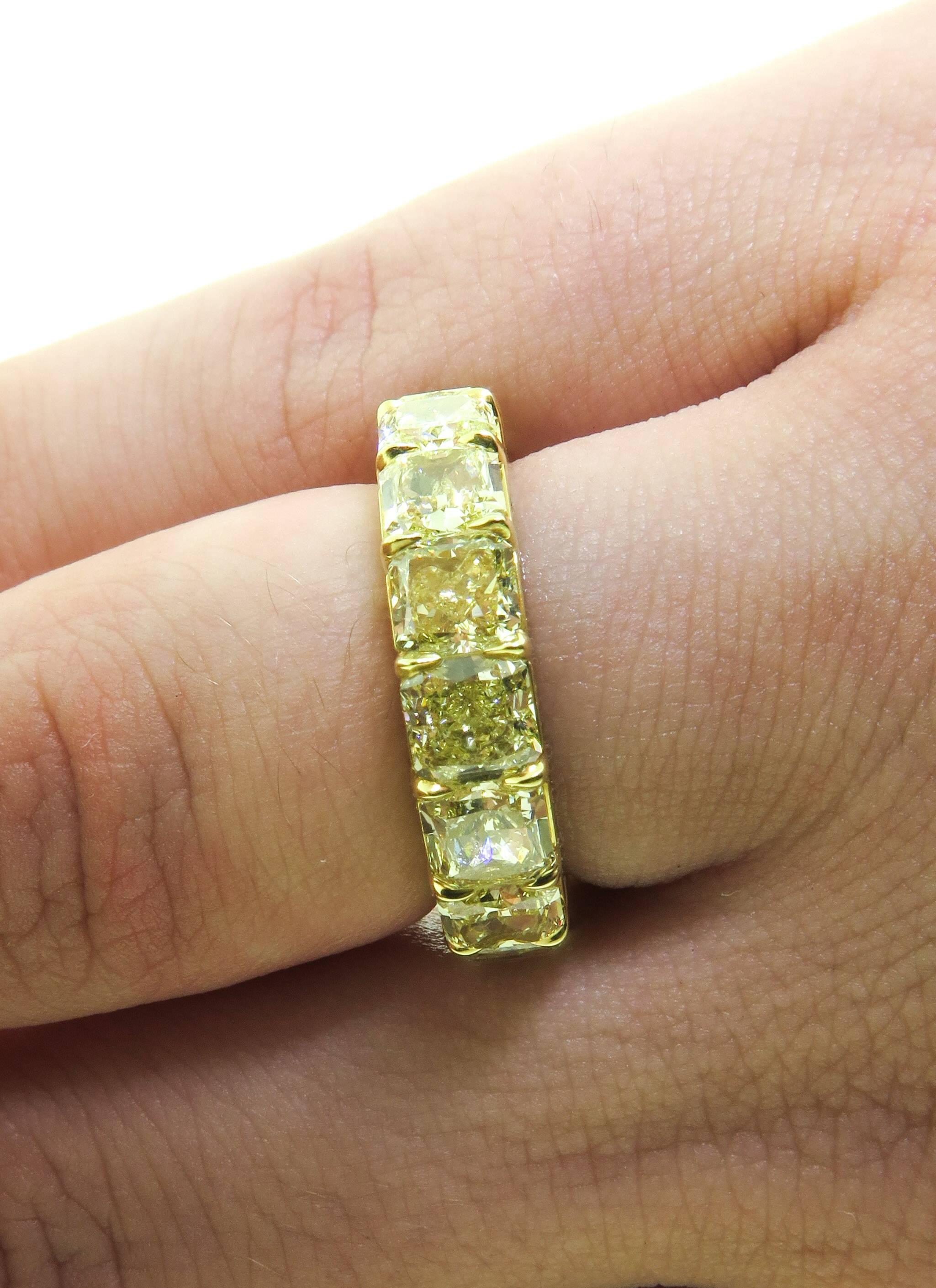 Fancy Yellow Radiant Diamond Gold Eternity Band Ring 3