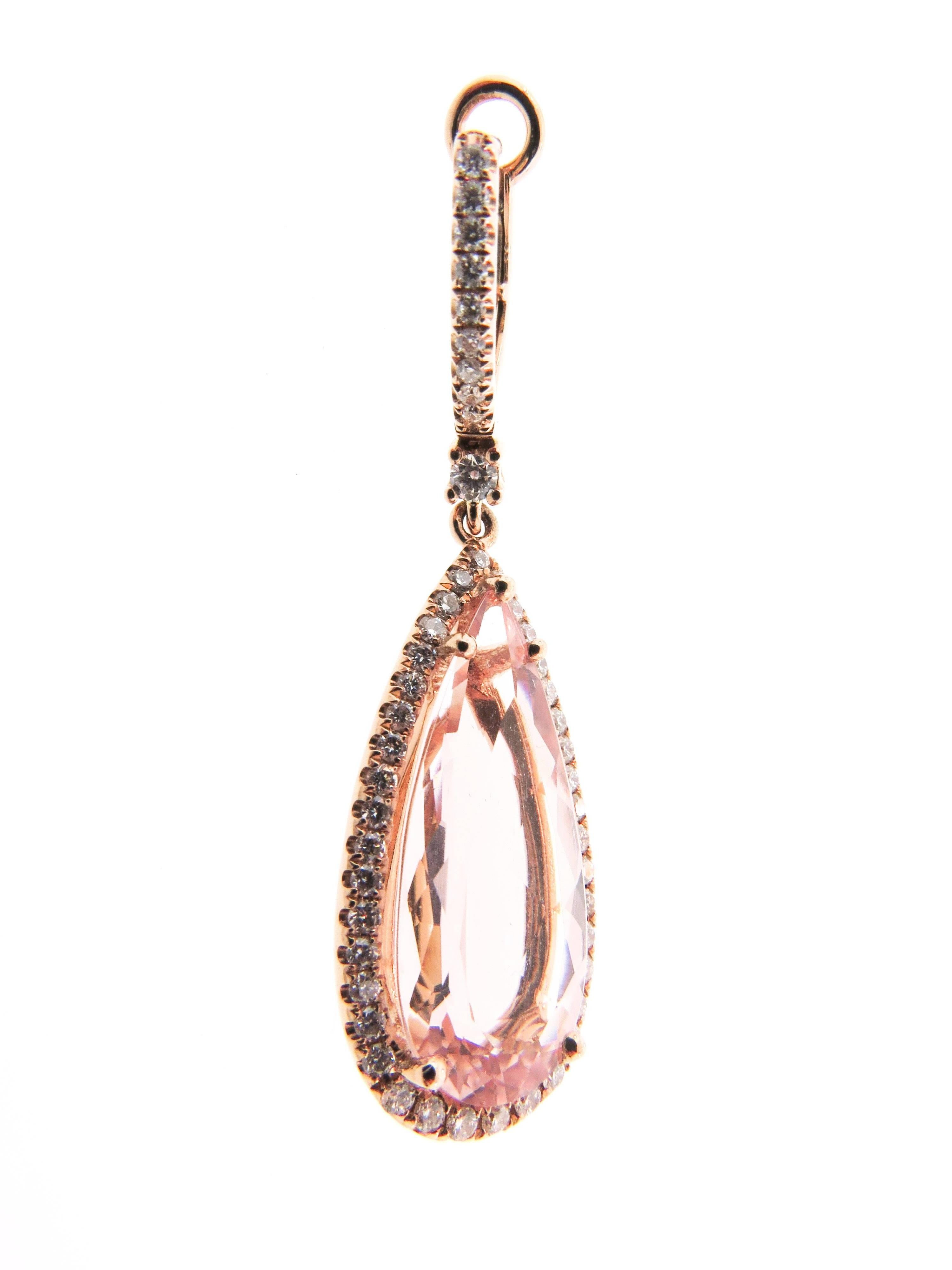 Morganite Gold Drop Earrings In New Condition In Greenwich, CT