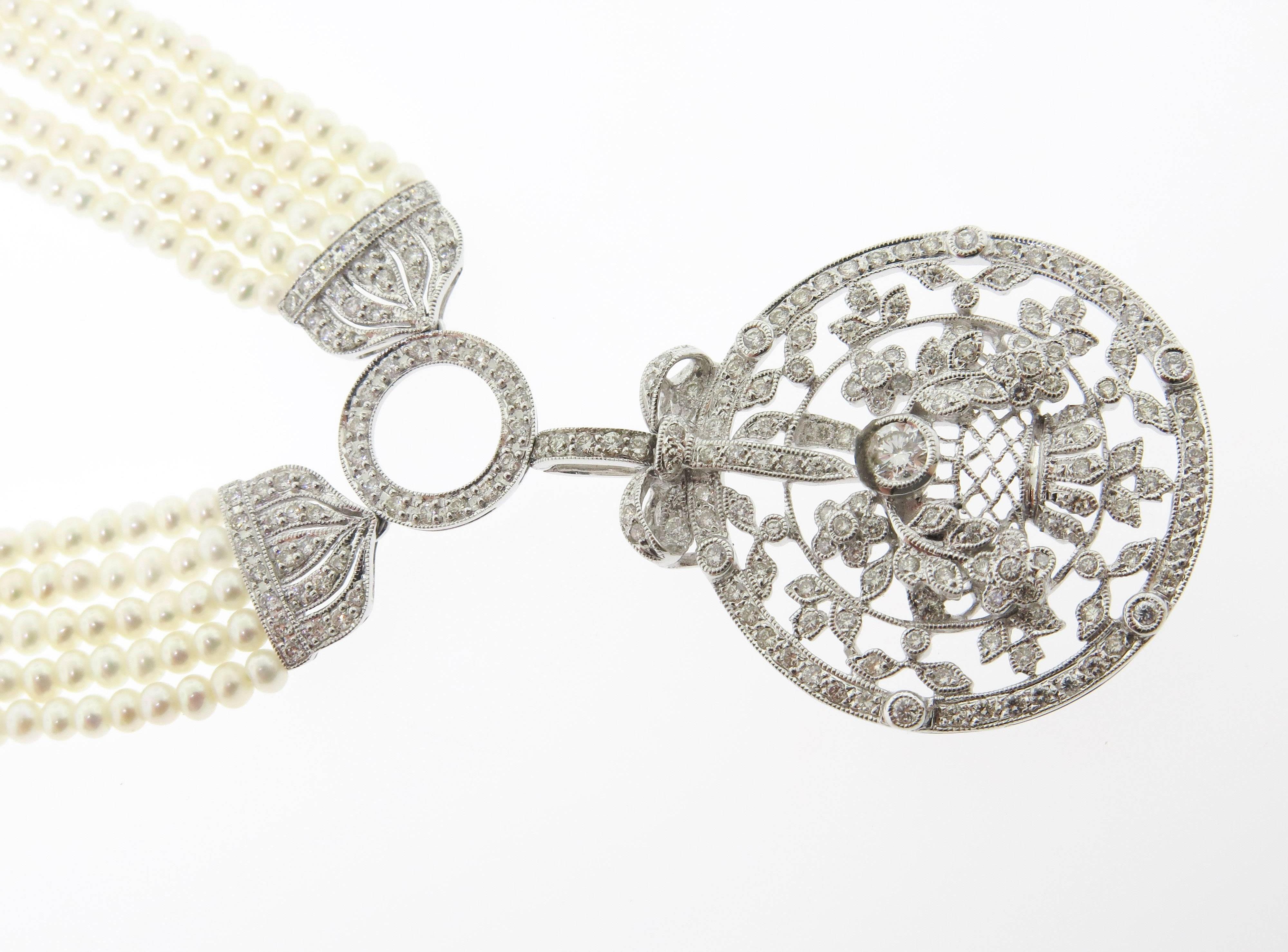 Pearls Necklace with filigree drop  In New Condition In Greenwich, CT
