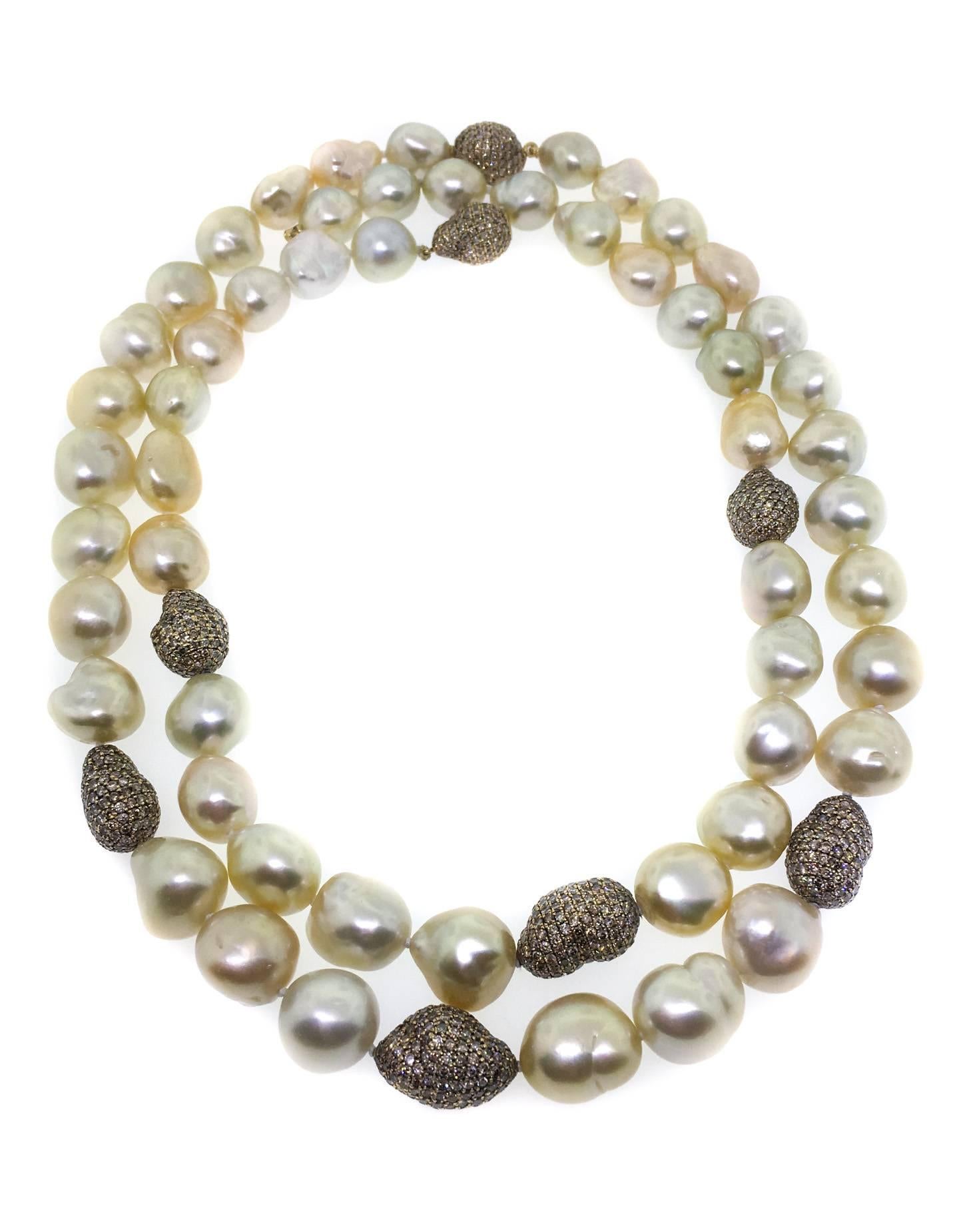 Modern Golden Baroque South Sea Pearl Necklace