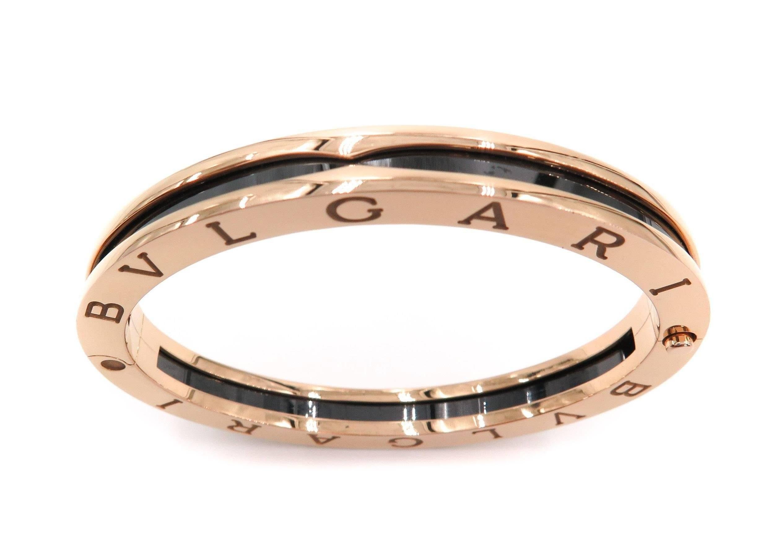 Bulgari has been synonymous with Italian designed jewelry, with inspirations drawn from the classical Roman world.
Bulgari's bold design is reflected in this contemporary signature bangle bracelet inspired by the inscriptions on ancient coins,