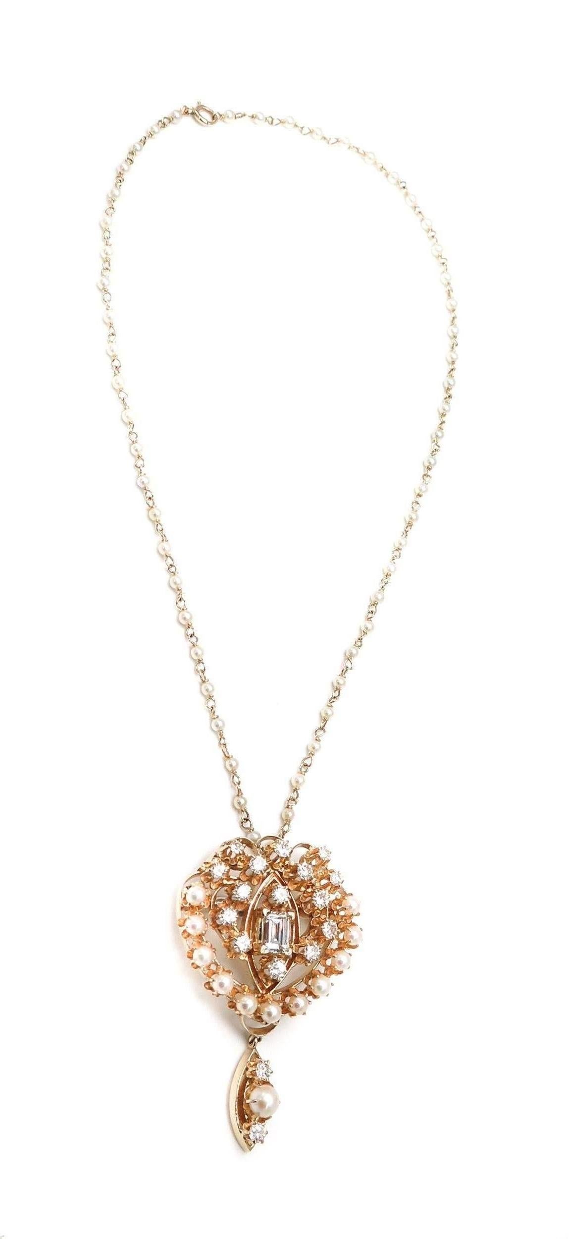 diamond pearl pendant brooch