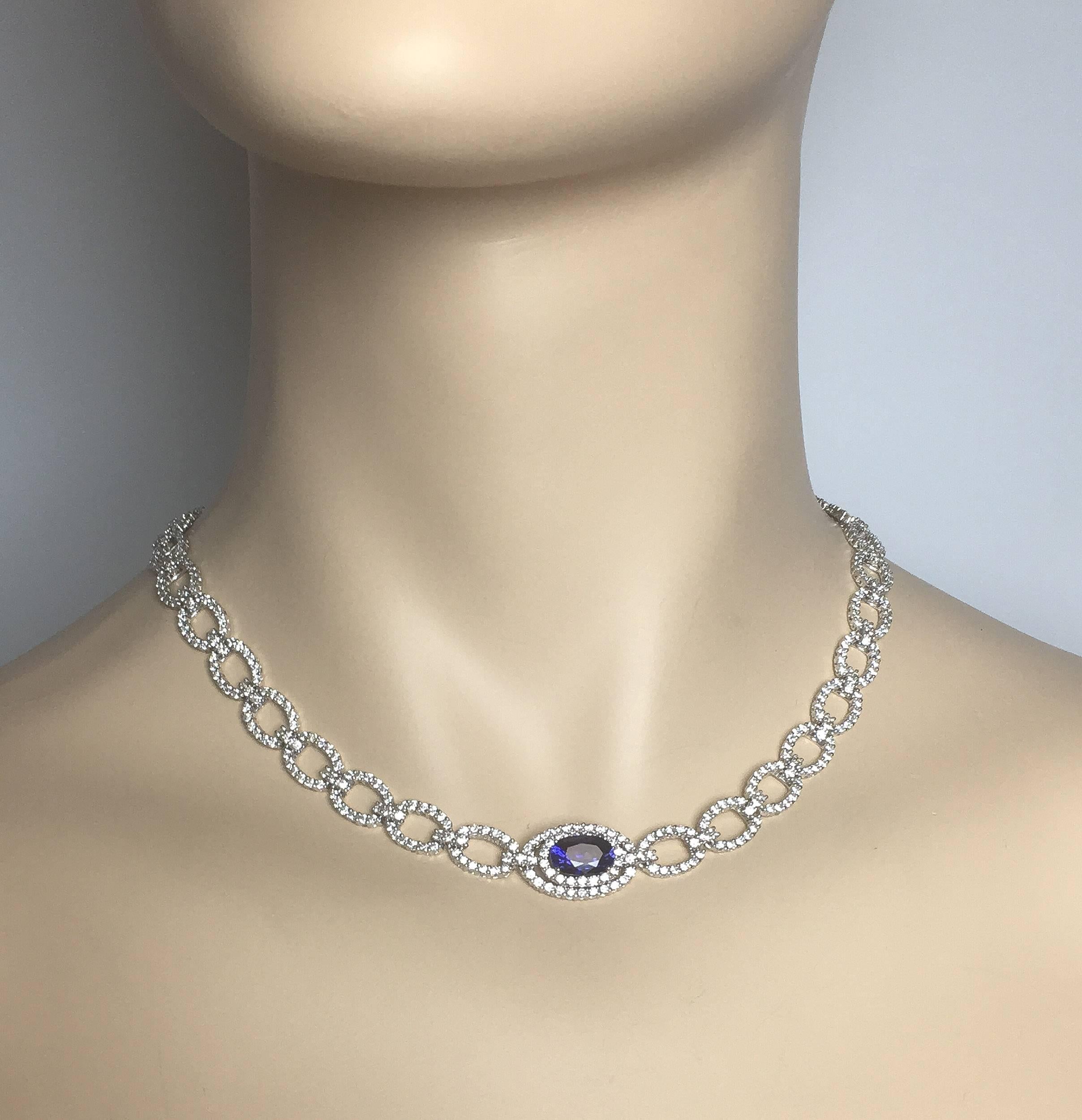Oval Sapphire Diamond White Gold Necklace 2