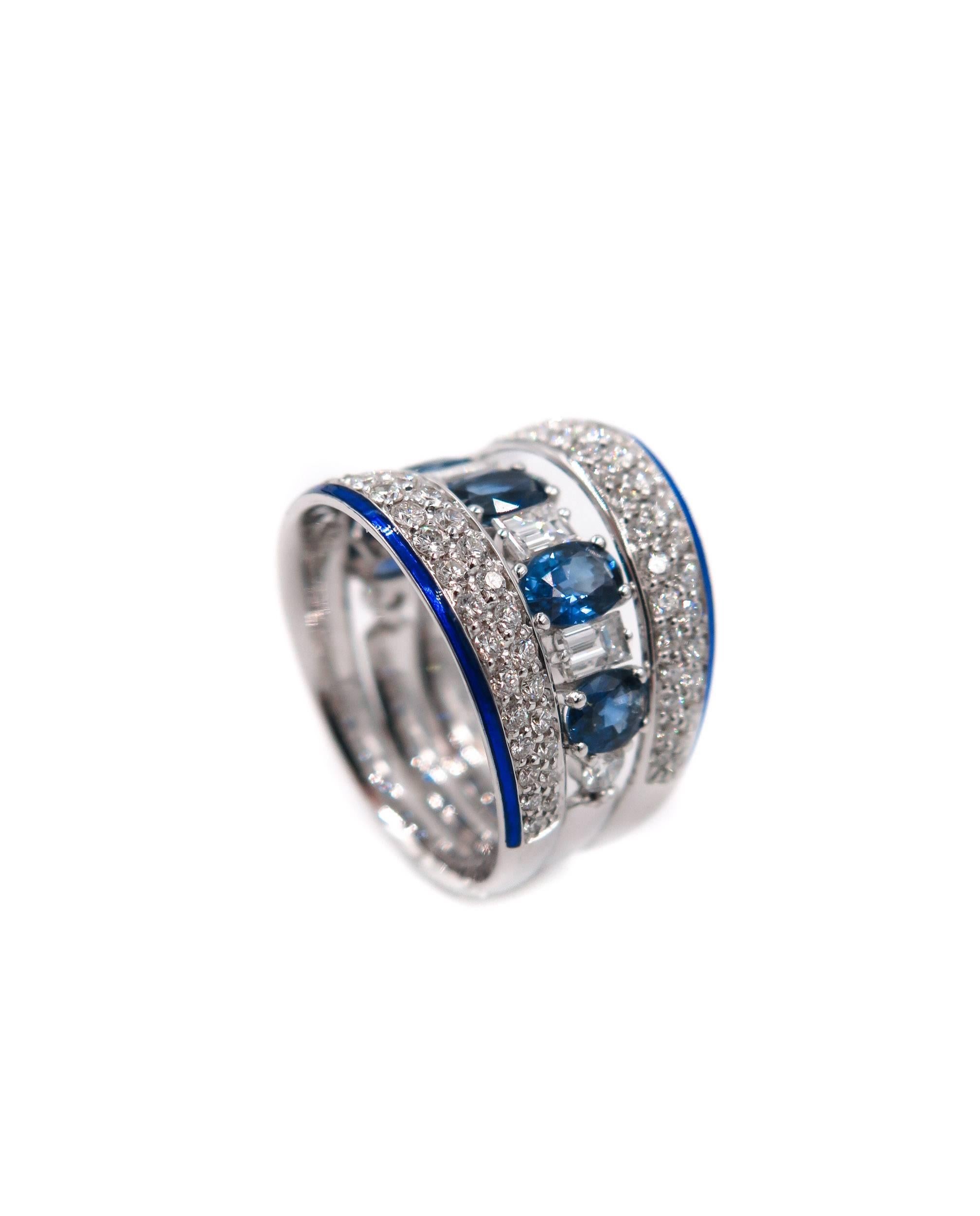 sapphire and diamond wide band ring