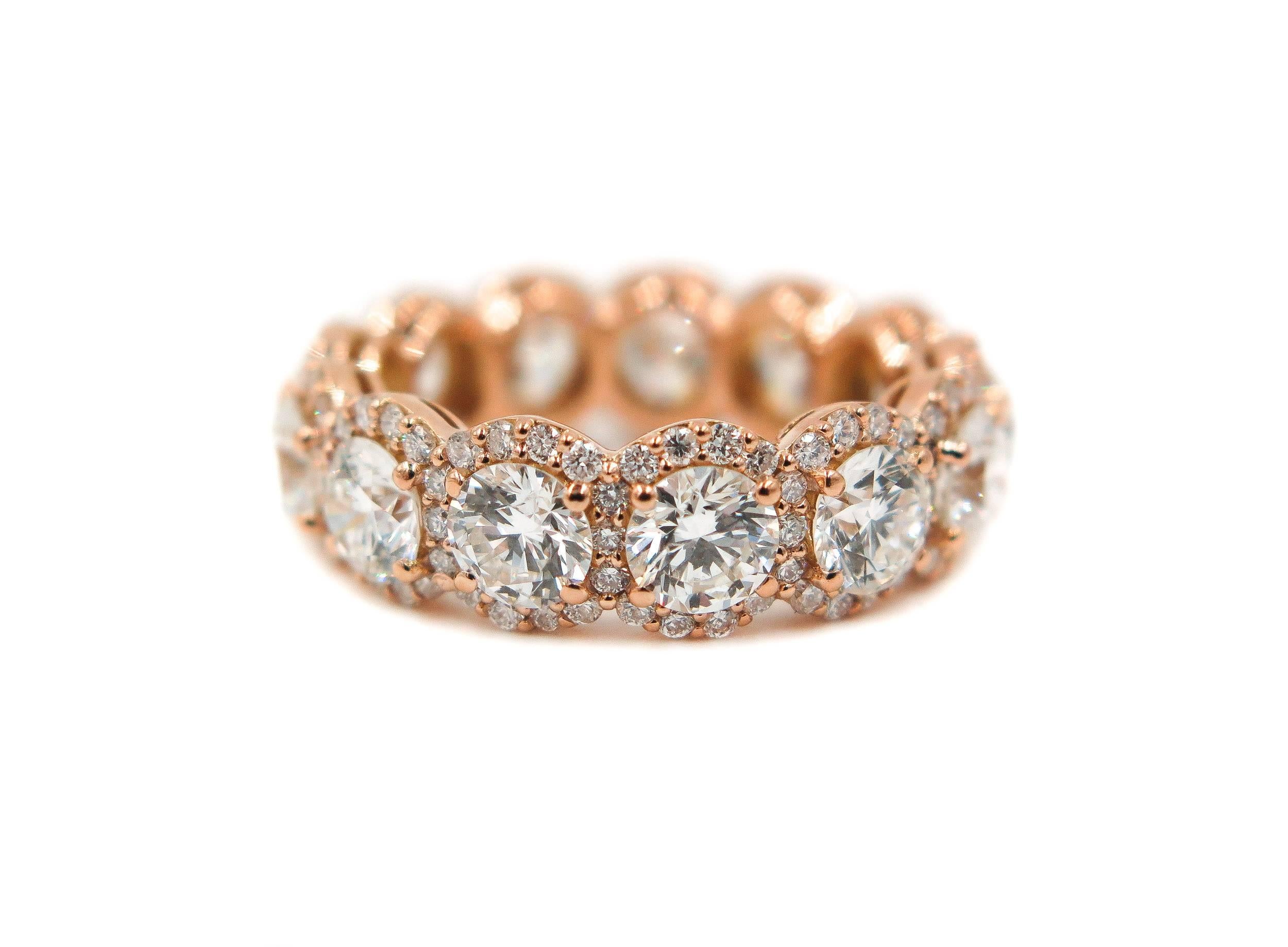 Rose Gold Halo Diamond Eternity Band In New Condition In Greenwich, CT