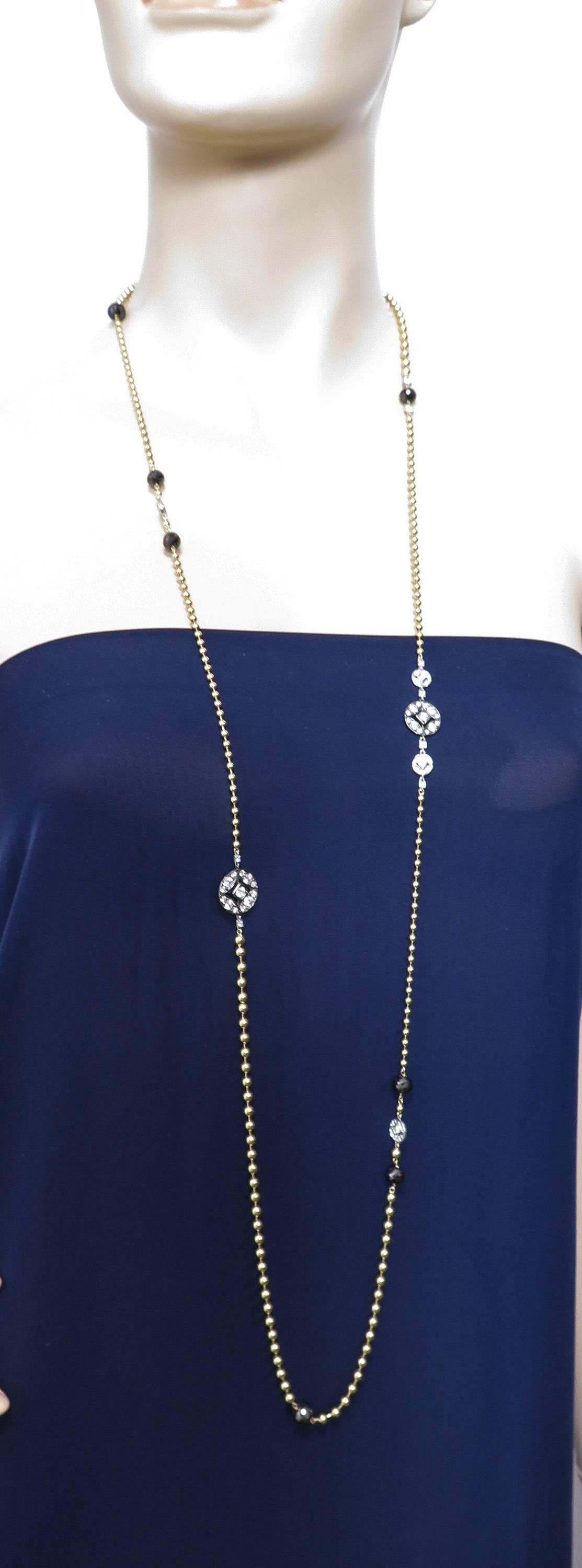 Women's 18 Karat Gold Black Diamond Long Necklace