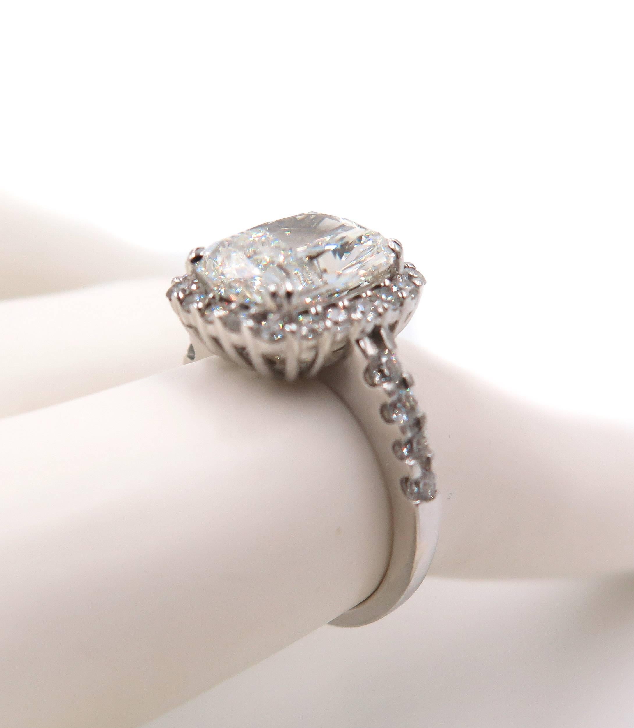  4.02 carats  GIA certified Cushion Shaped Diamond Platinum Halo Ring 1