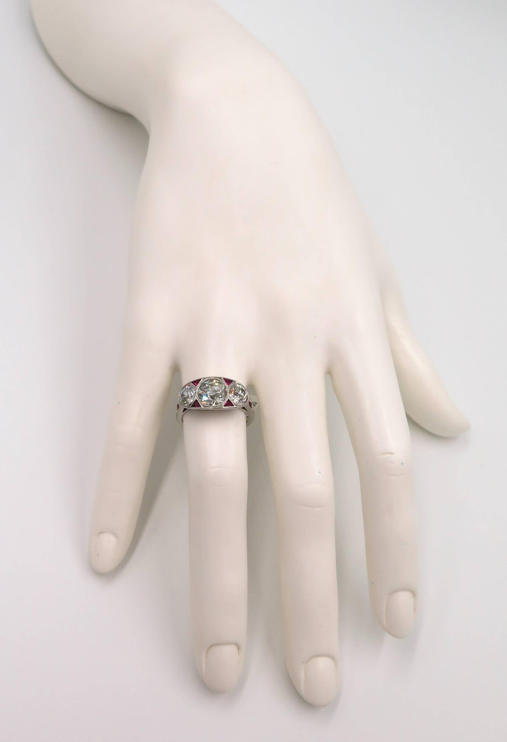 Art Deco Old European Cut Diamond Ruby Platinum Ring 4