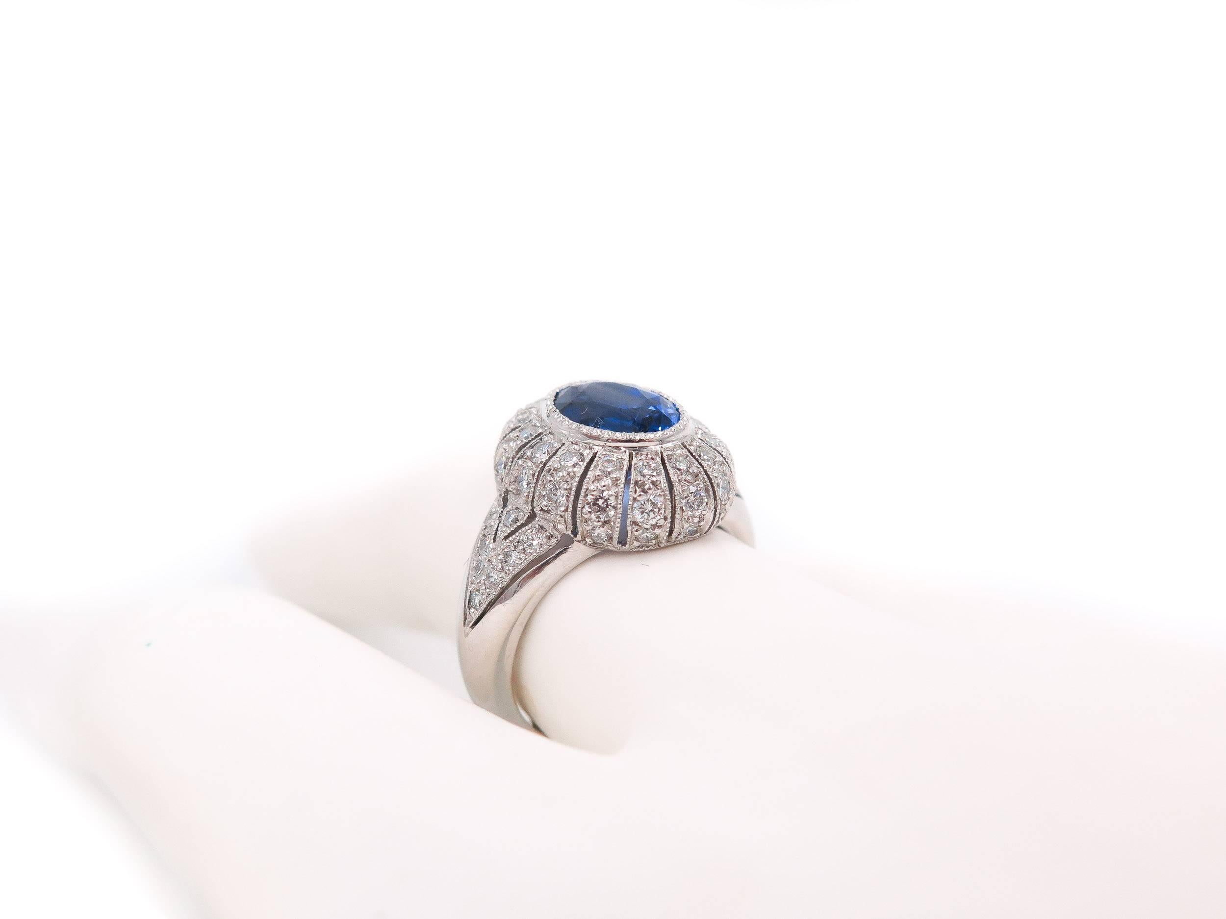 Oval Sapphire Diamond Platinum Ring 1