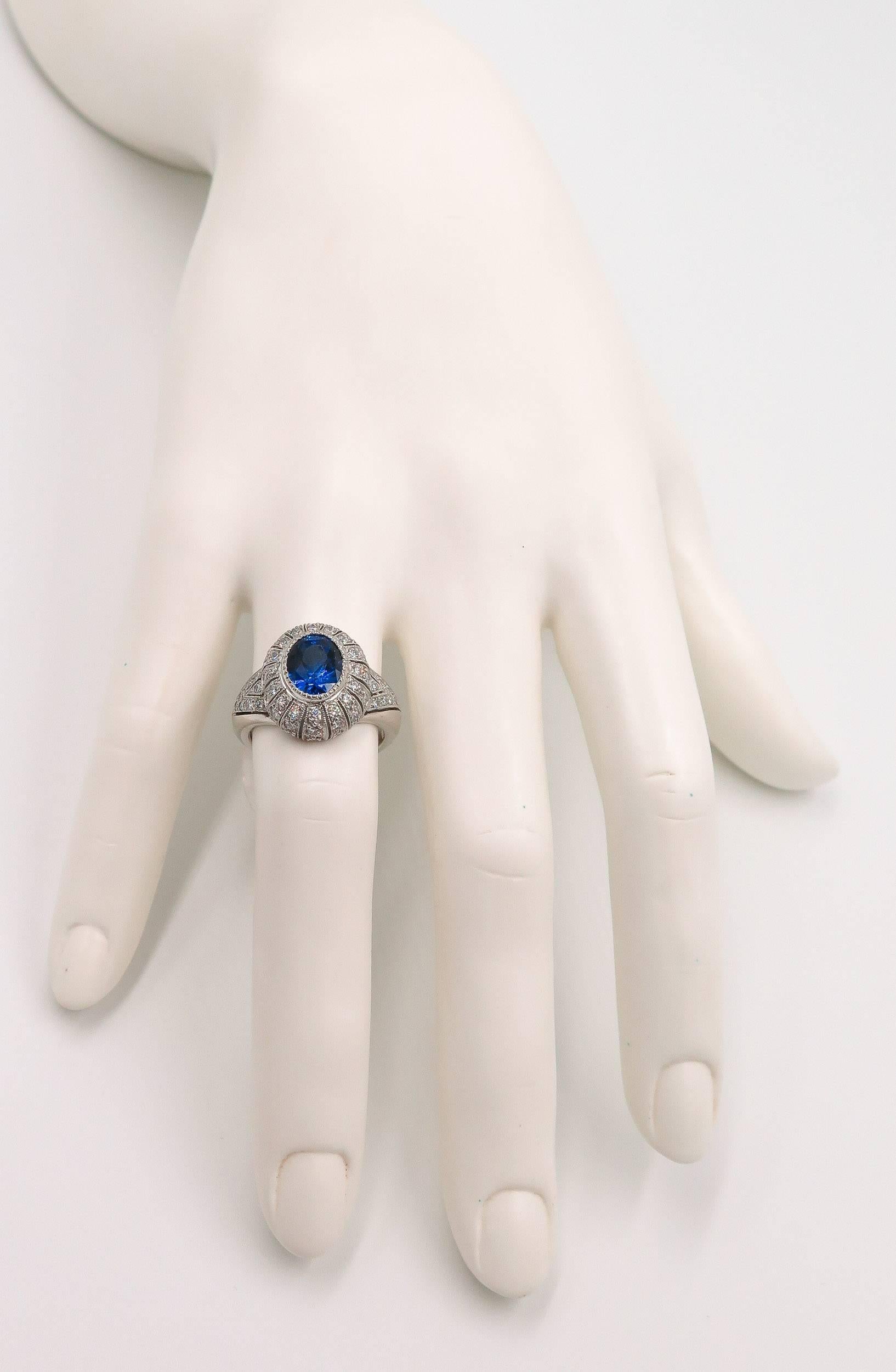 Oval Sapphire Diamond Platinum Ring 2