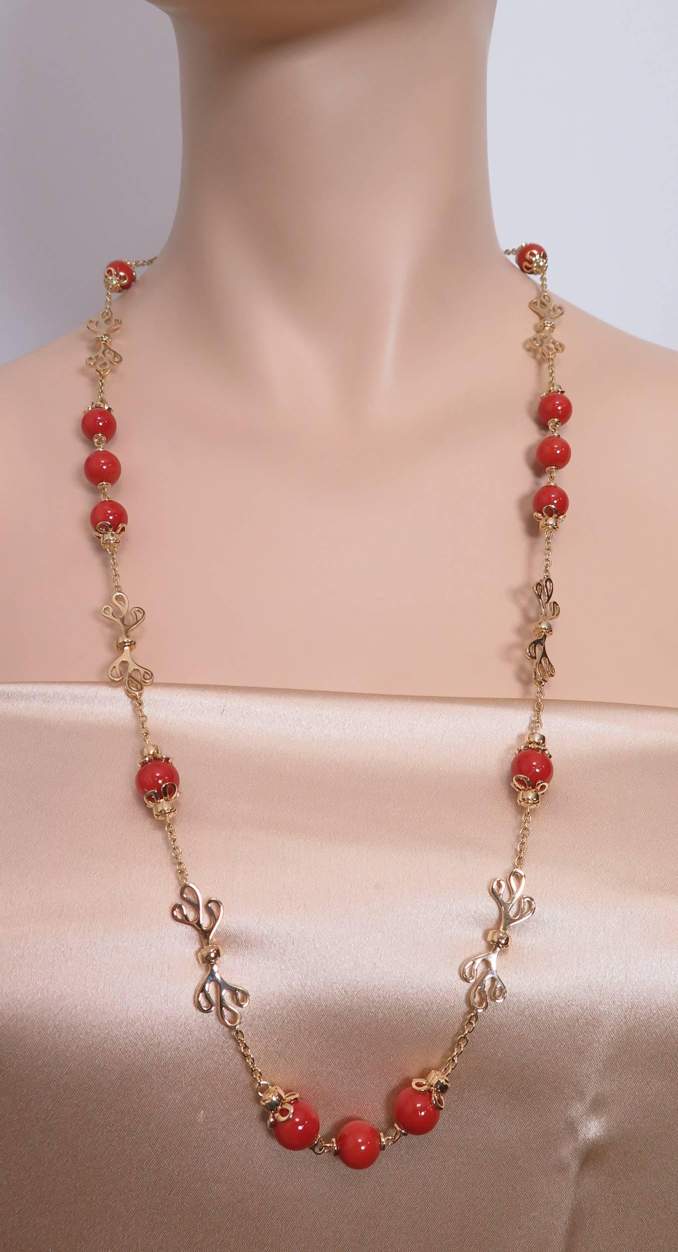 Women's Gold and Coral Endless Necklace