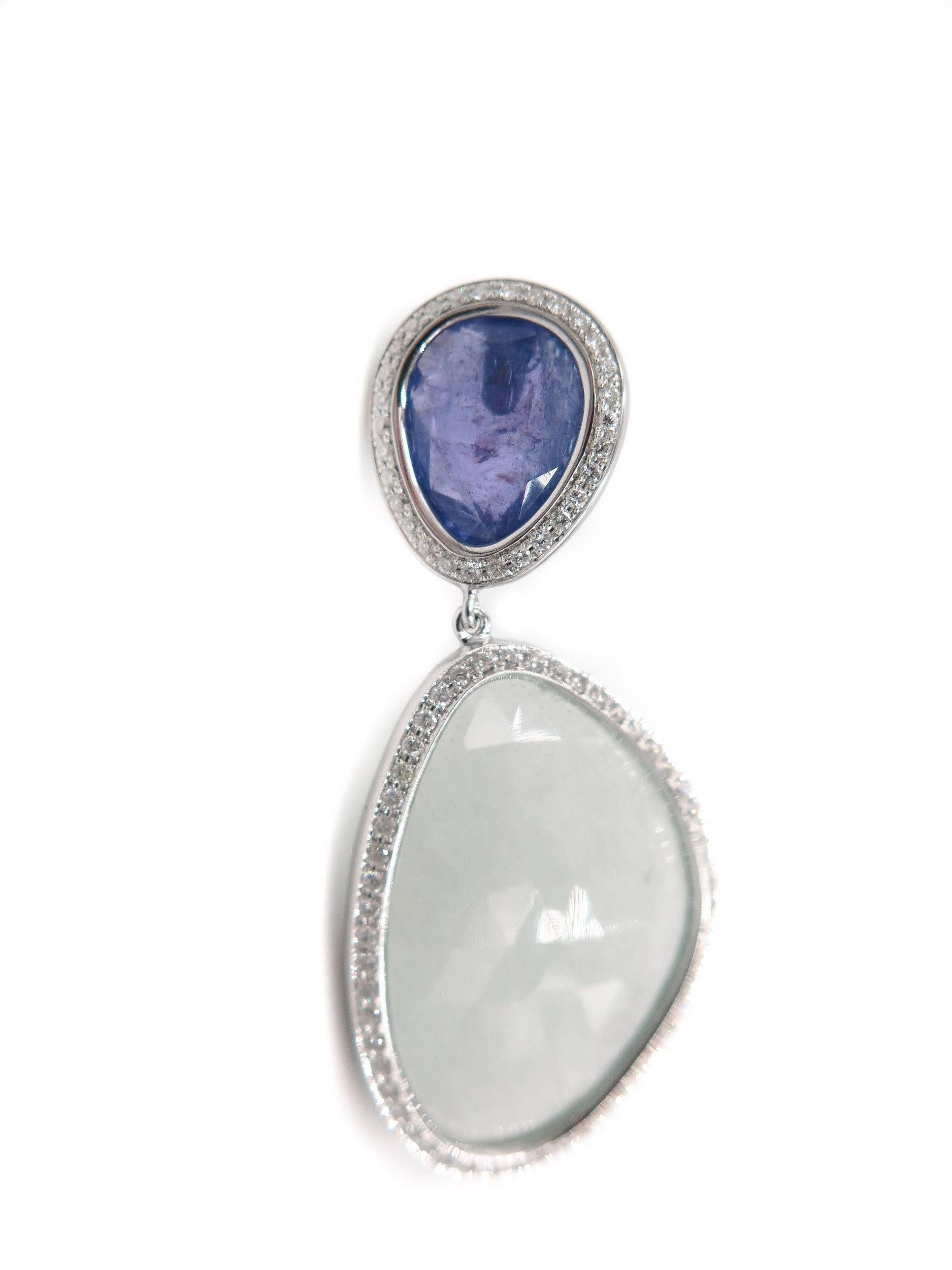 Aquamarine and Tanzanite White Gold Drop Earrings In New Condition In Greenwich, CT