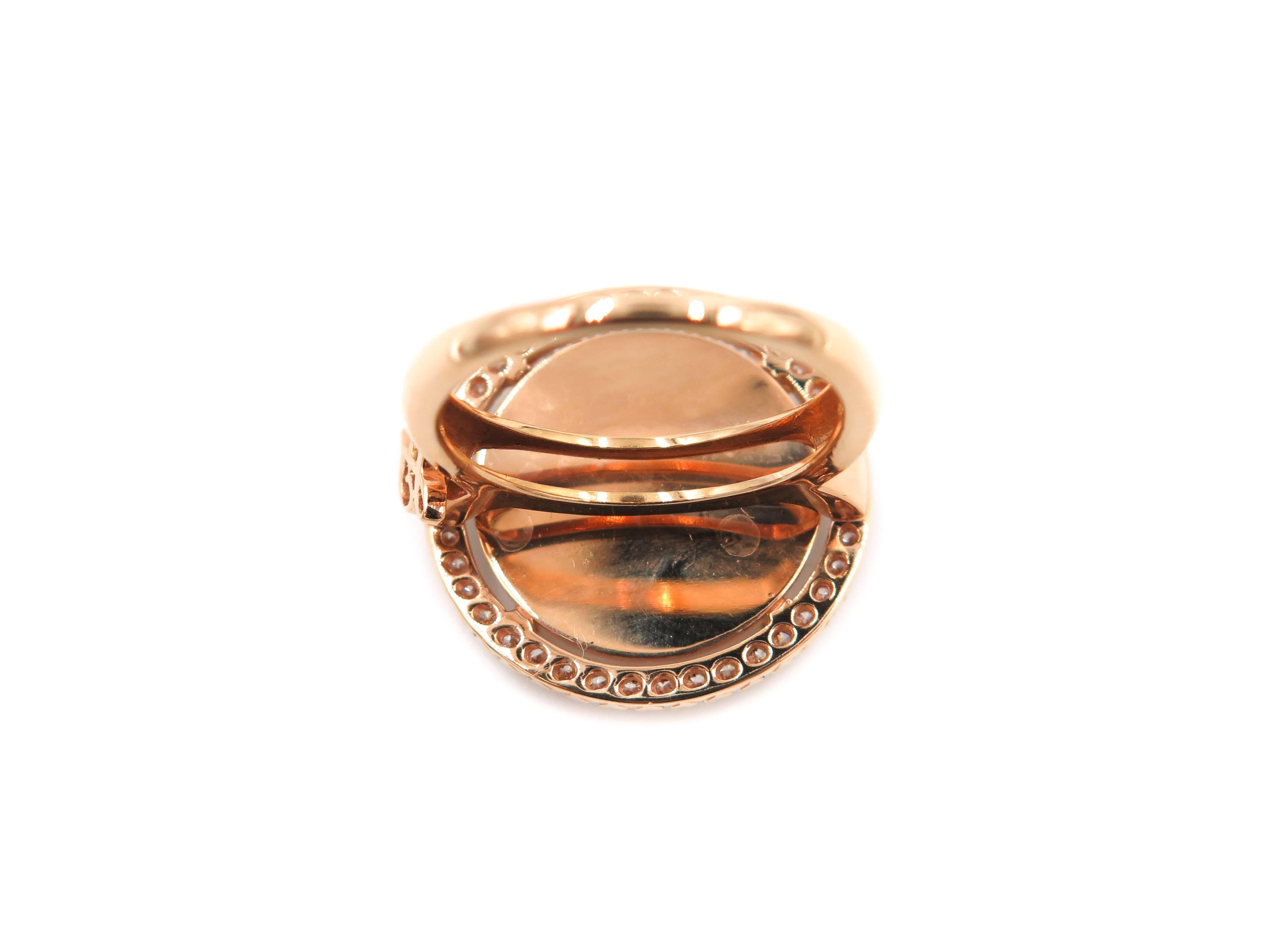 Artist Rose Gold Openwork Mother-of-Pearl Diamond Ring For Sale