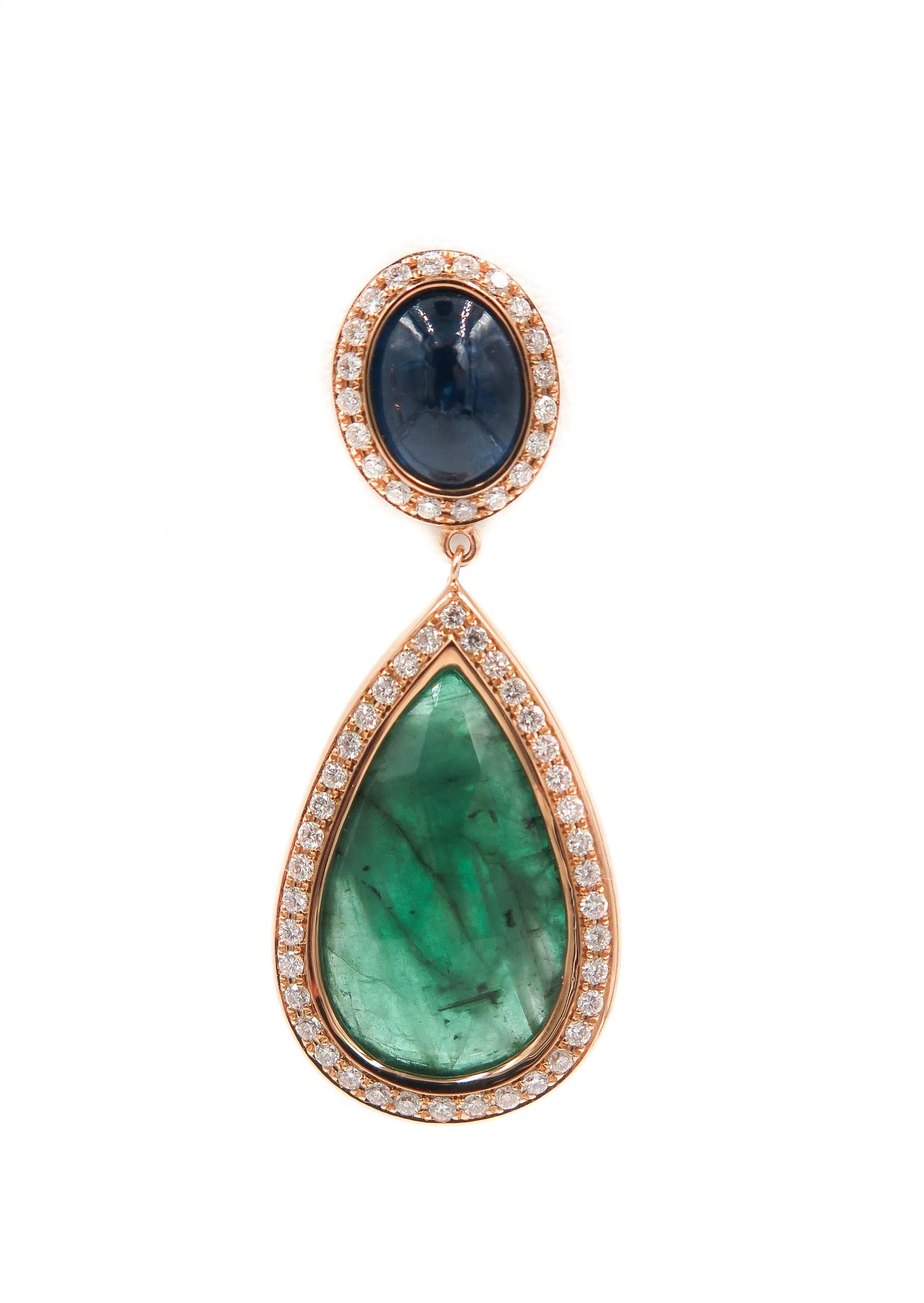 Emerald Sapphire Diamond Drop Earrings by Monseo In New Condition In Greenwich, CT