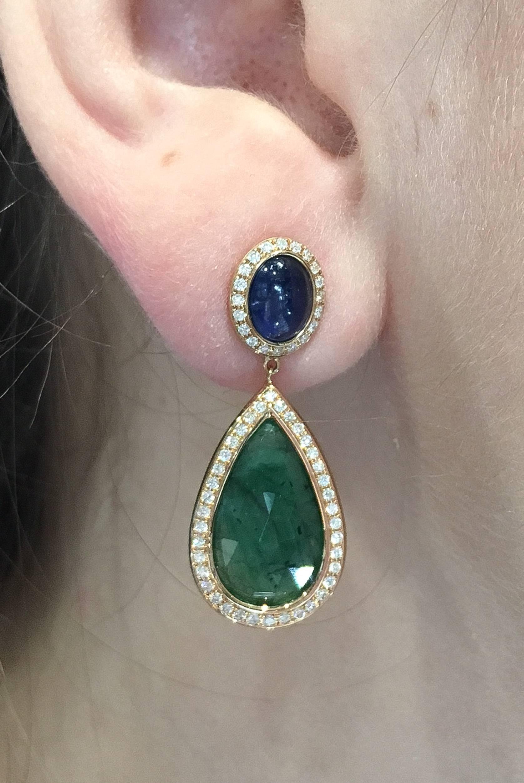 Women's Emerald Sapphire Diamond Drop Earrings by Monseo