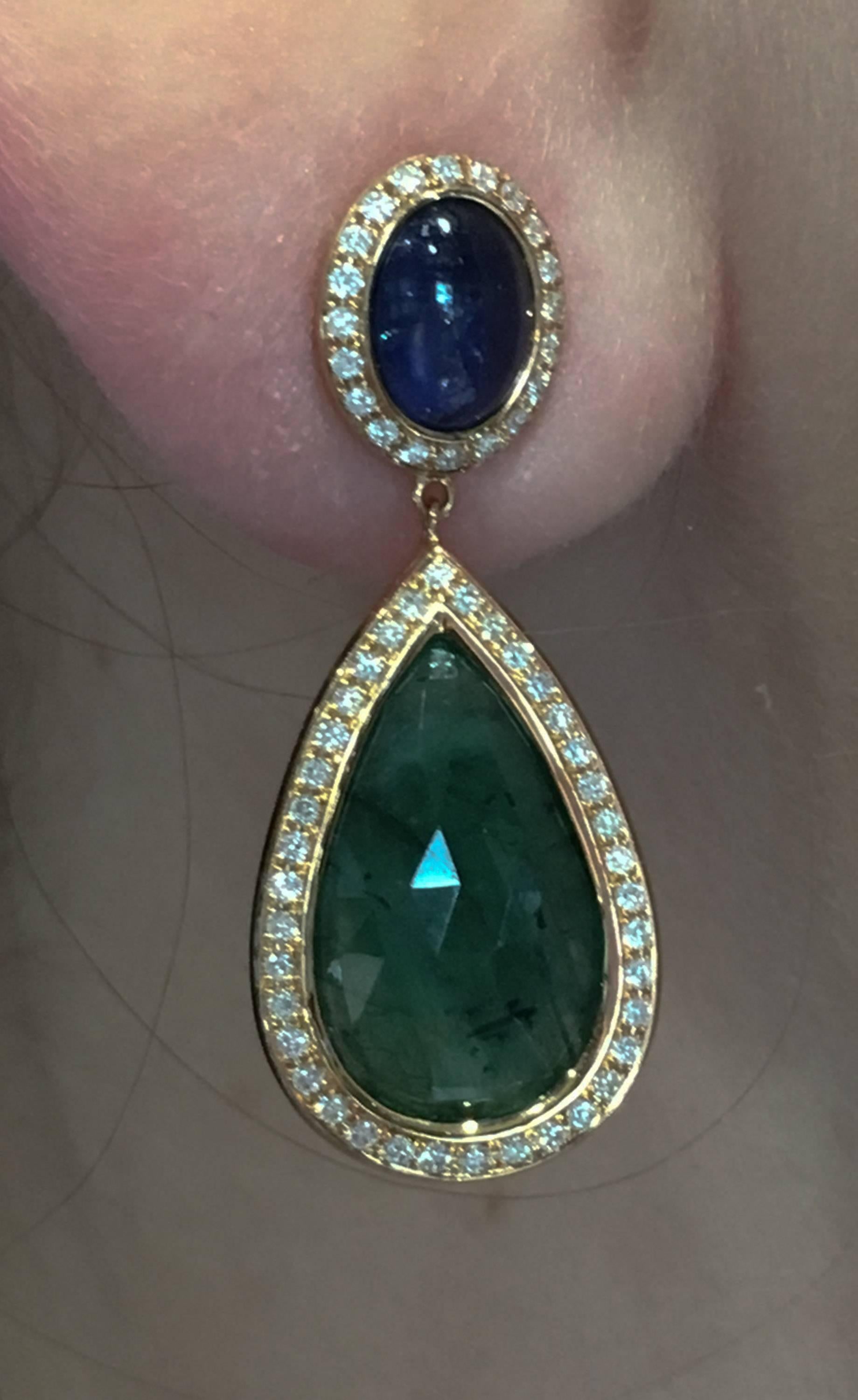 Emerald Sapphire Diamond Drop Earrings by Monseo 1