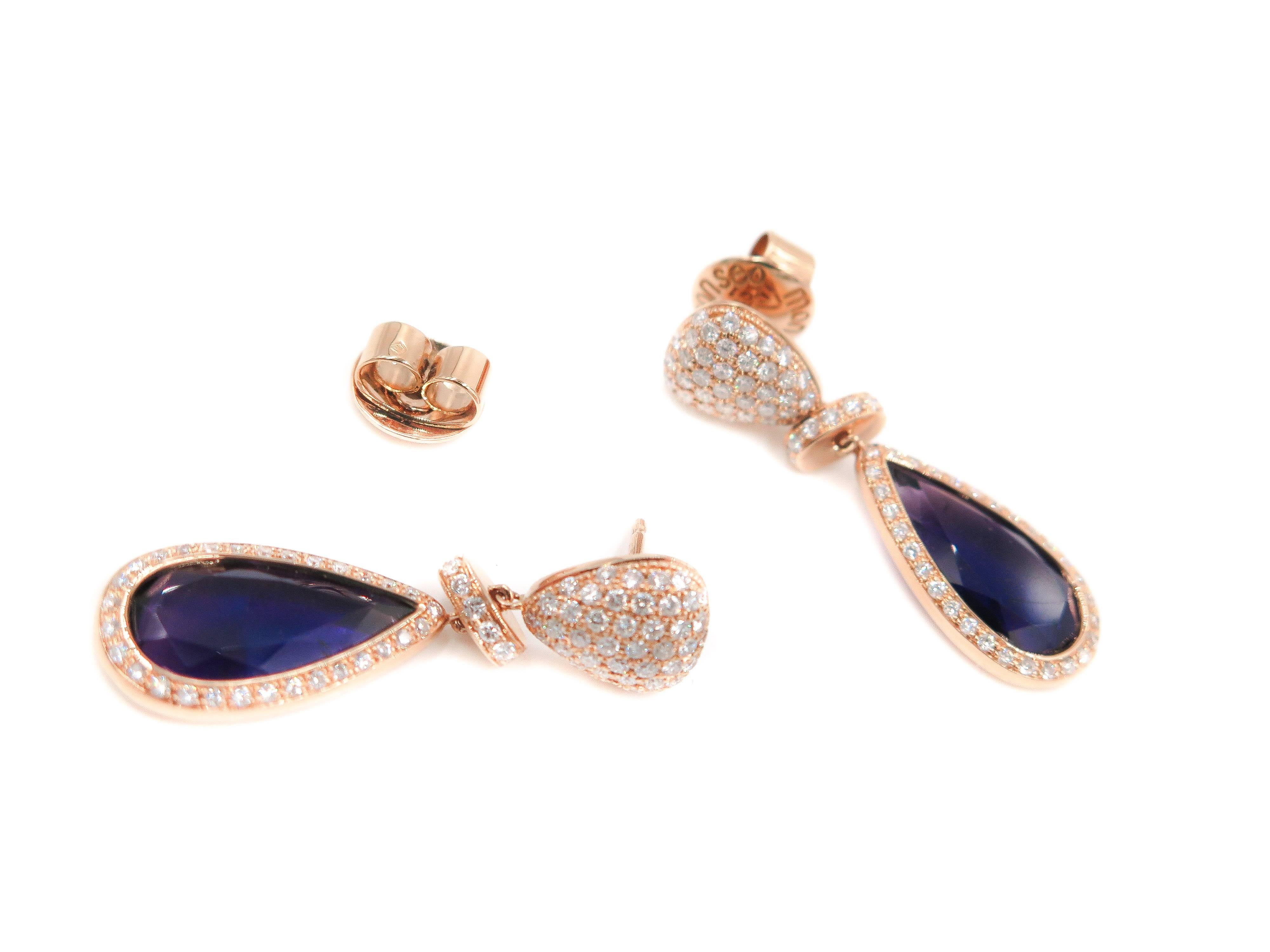 Amethyst and Diamond Rose Gold Drop Earrings by Monseo In New Condition In Greenwich, CT