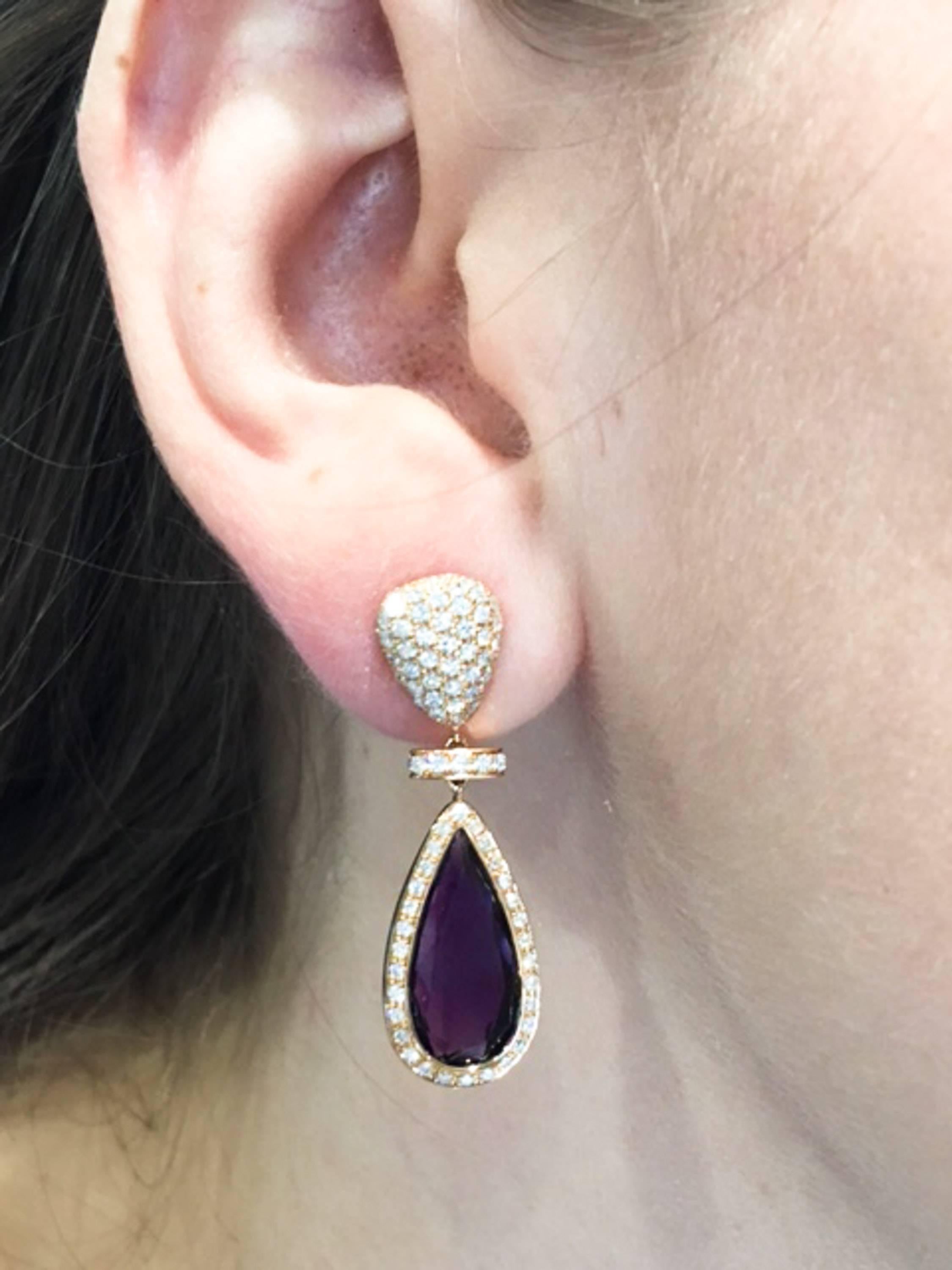 Amethyst and Diamond Rose Gold Drop Earrings by Monseo 1