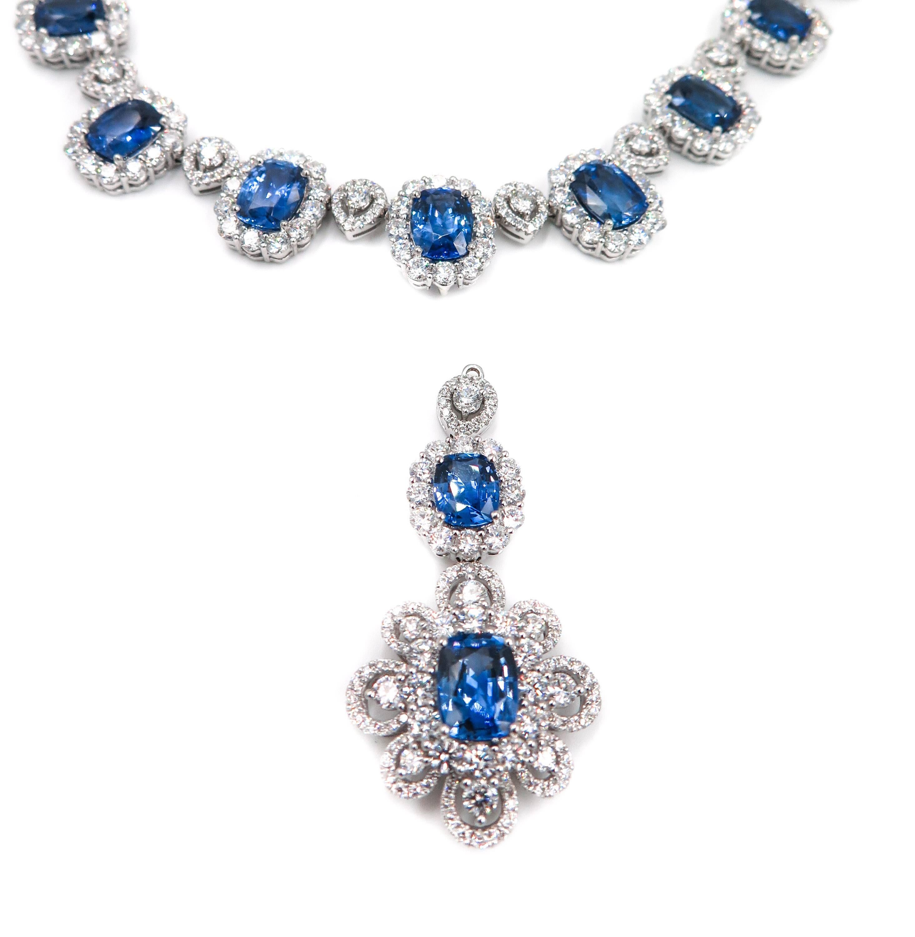 Women's Sapphire and Diamond white Gold Necklace
