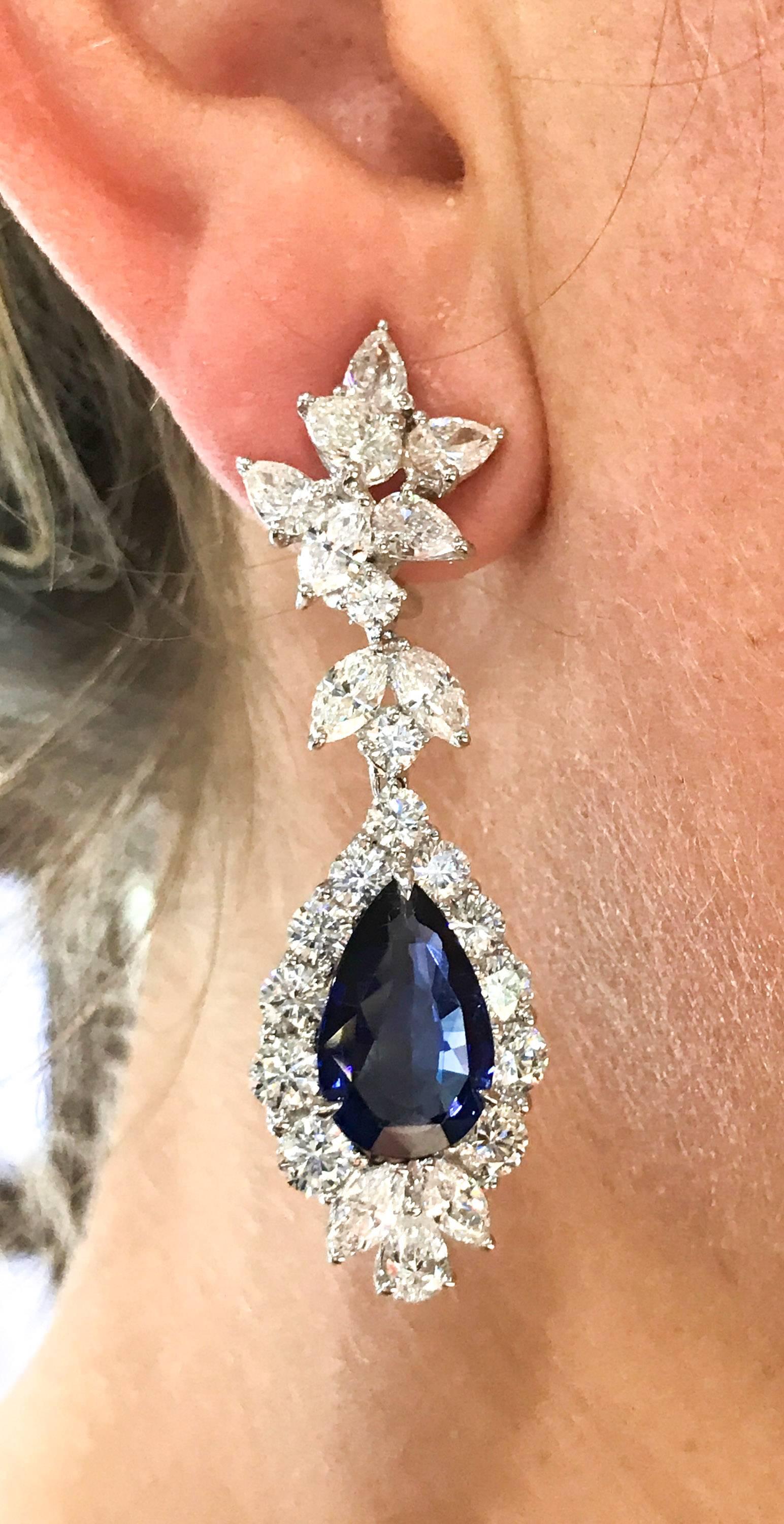 Women's Pear Shaped Sapphire Diamond Drop Earrings